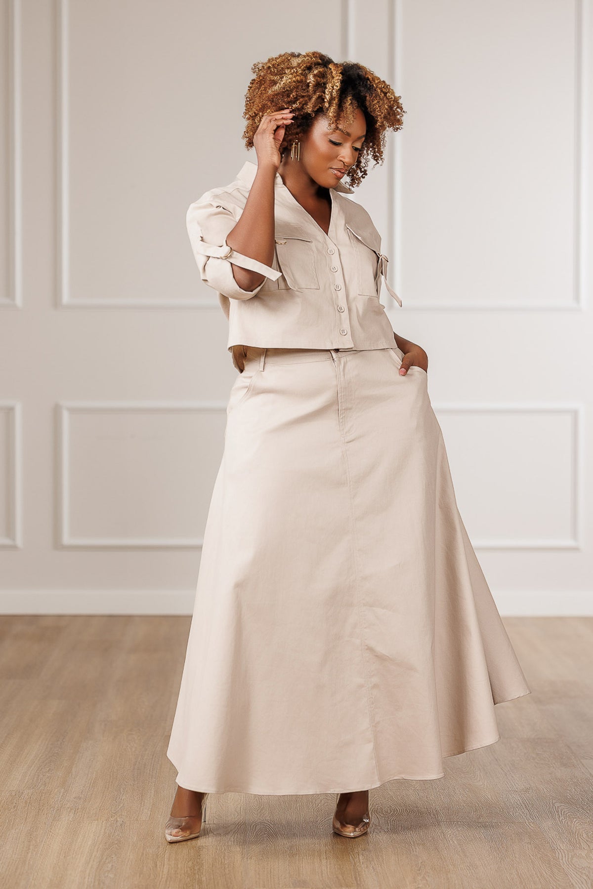 Archer A-Line Maxi Skirt - Beige