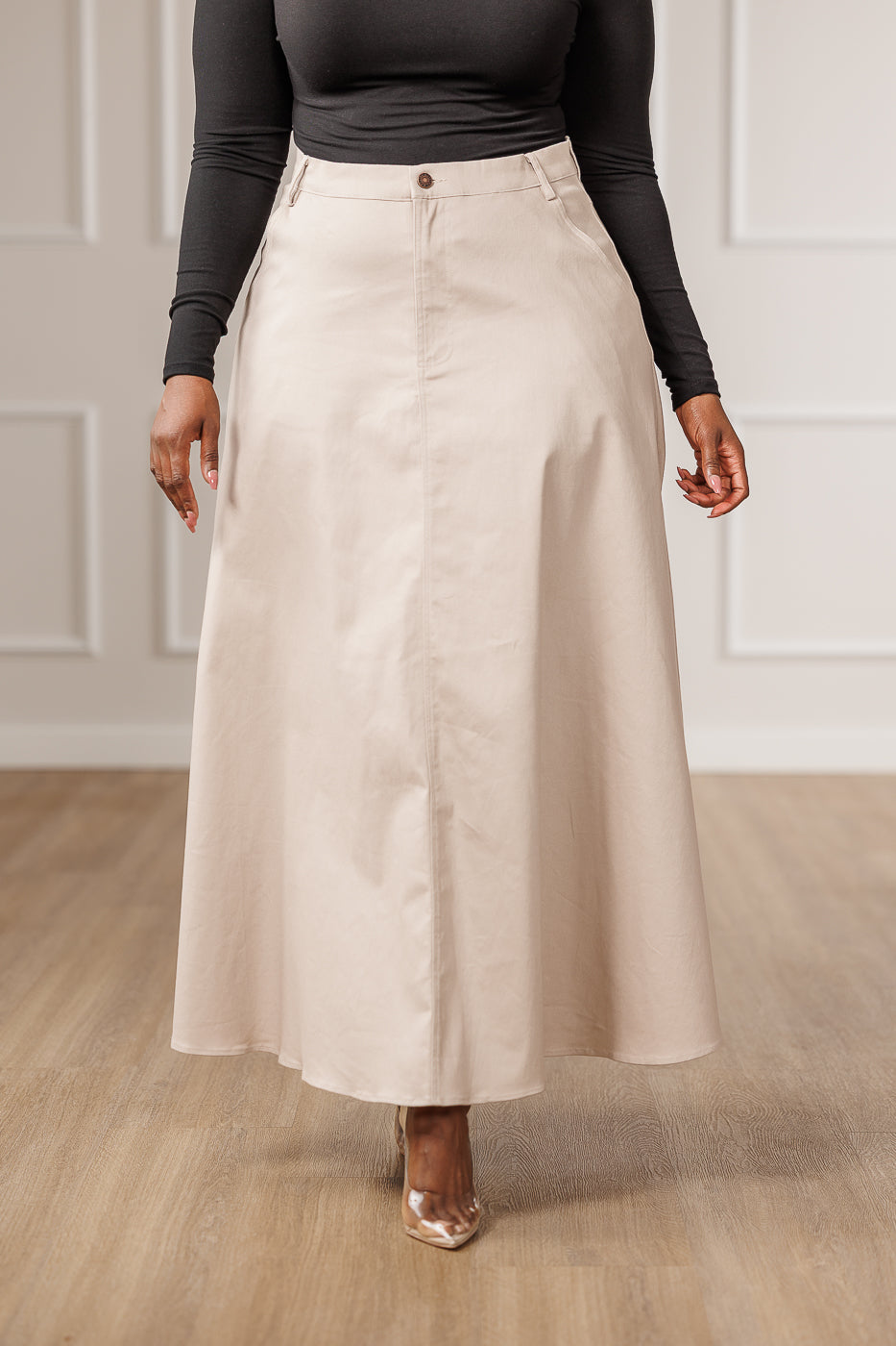 Archer A-Line Maxi Skirt - Beige