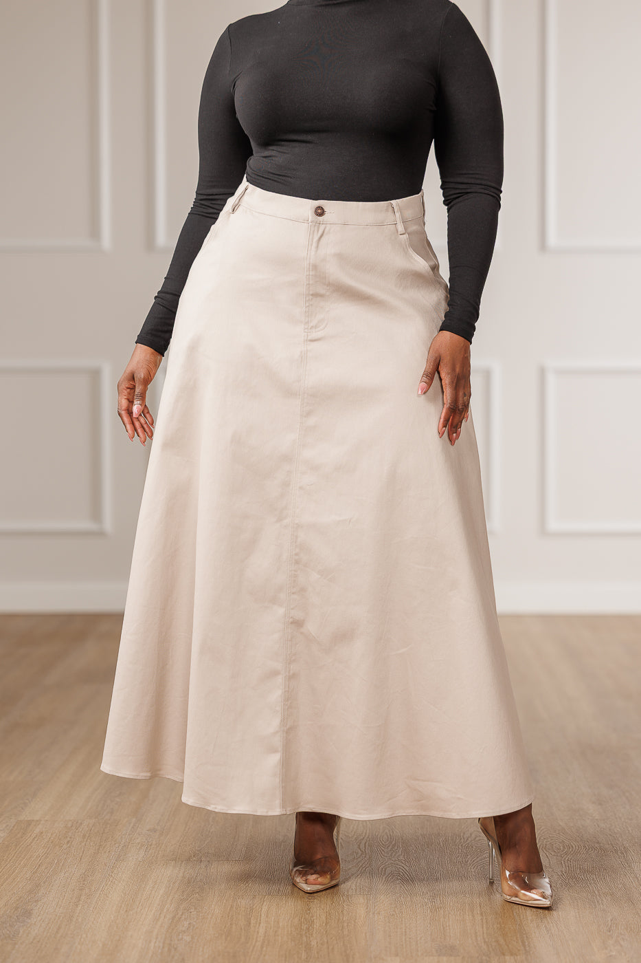 Archer A-Line Maxi Skirt - Beige