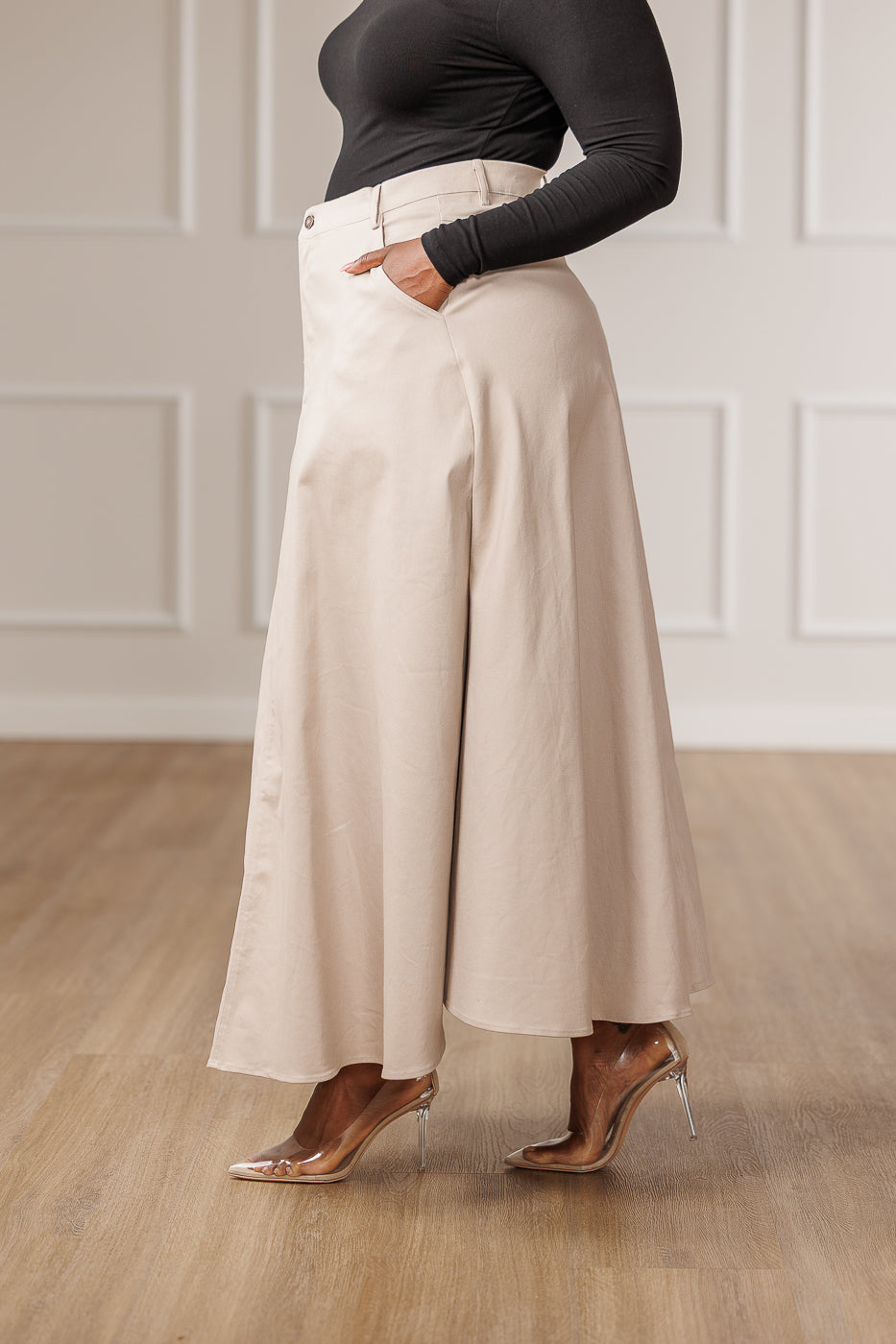 Archer A-Line Maxi Skirt - Beige