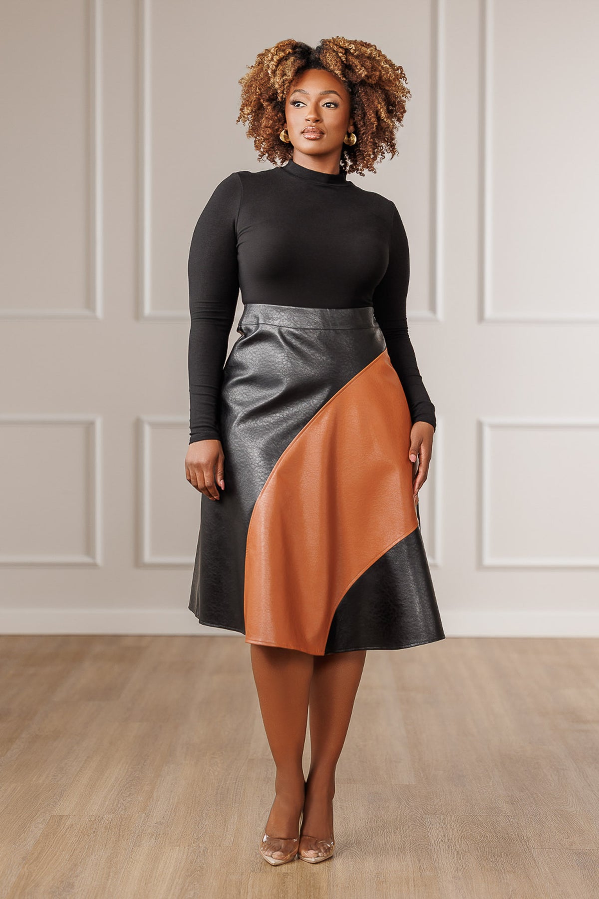 Brielle Colorblock Circle Skirt - Cognac