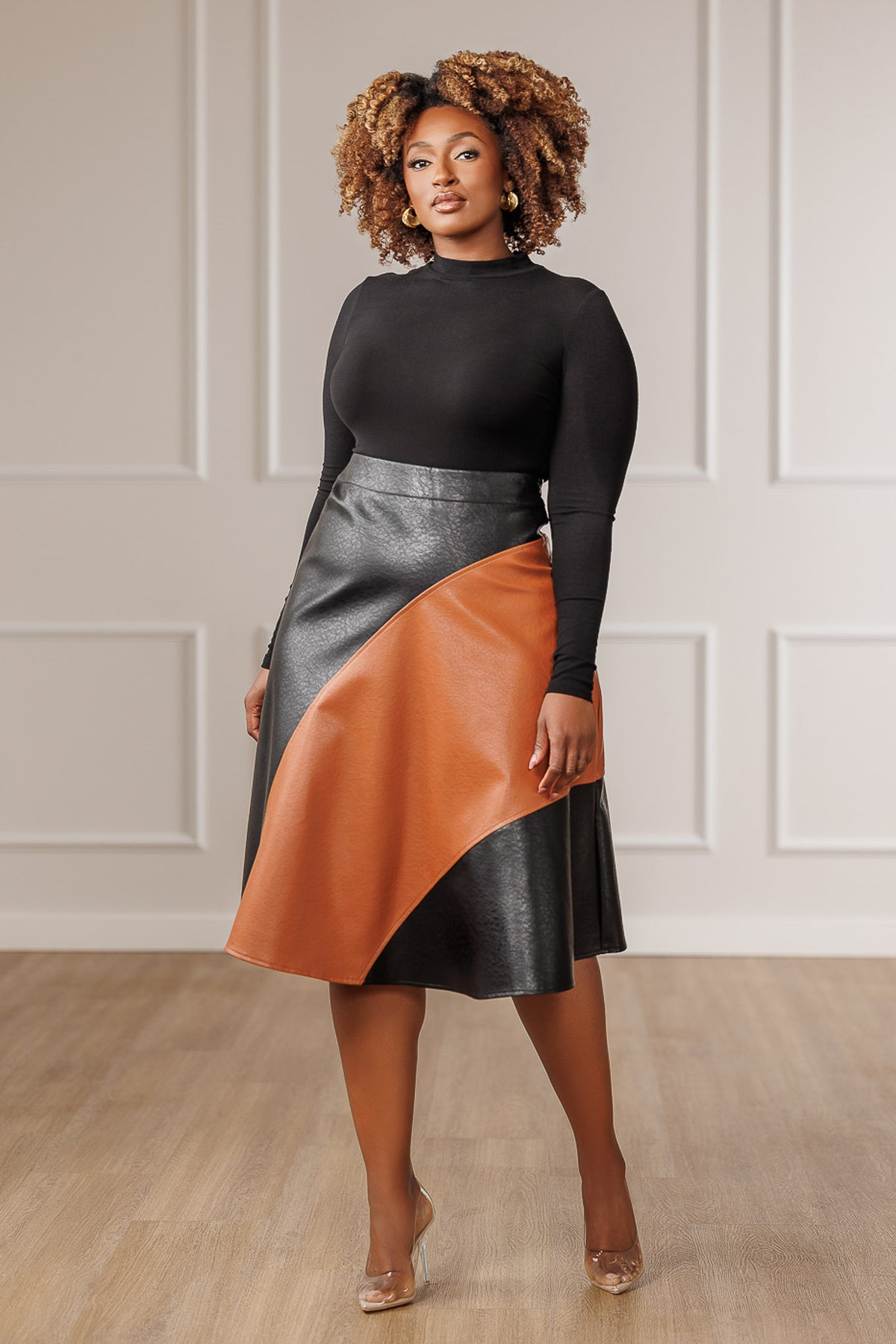Brielle Colorblock Circle Skirt - Cognac