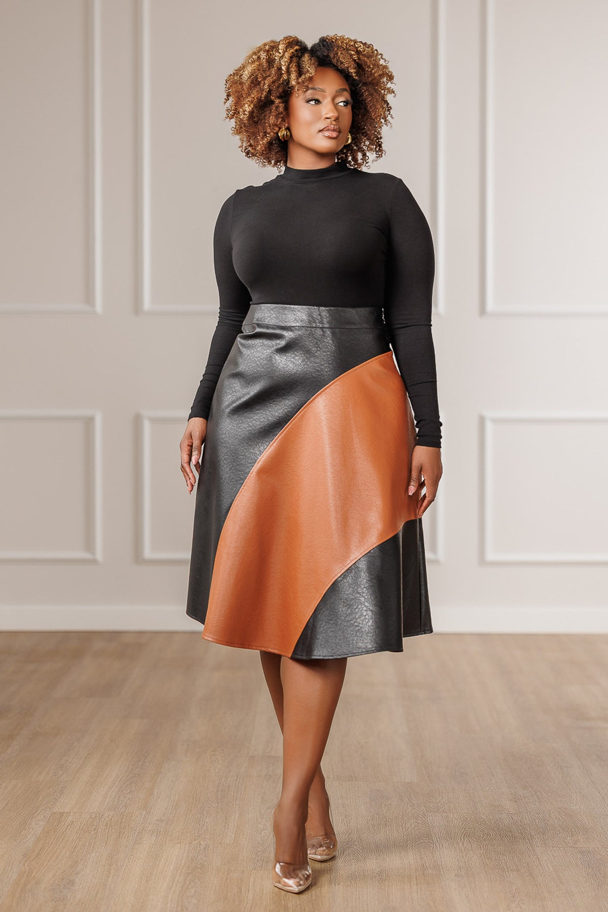 Brielle Colorblock Circle Skirt - Cognac