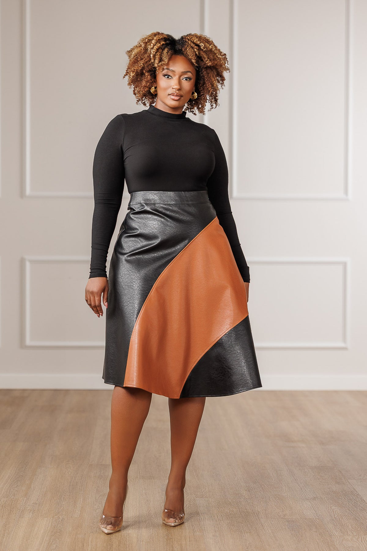 Brielle Colorblock Circle Skirt - Cognac