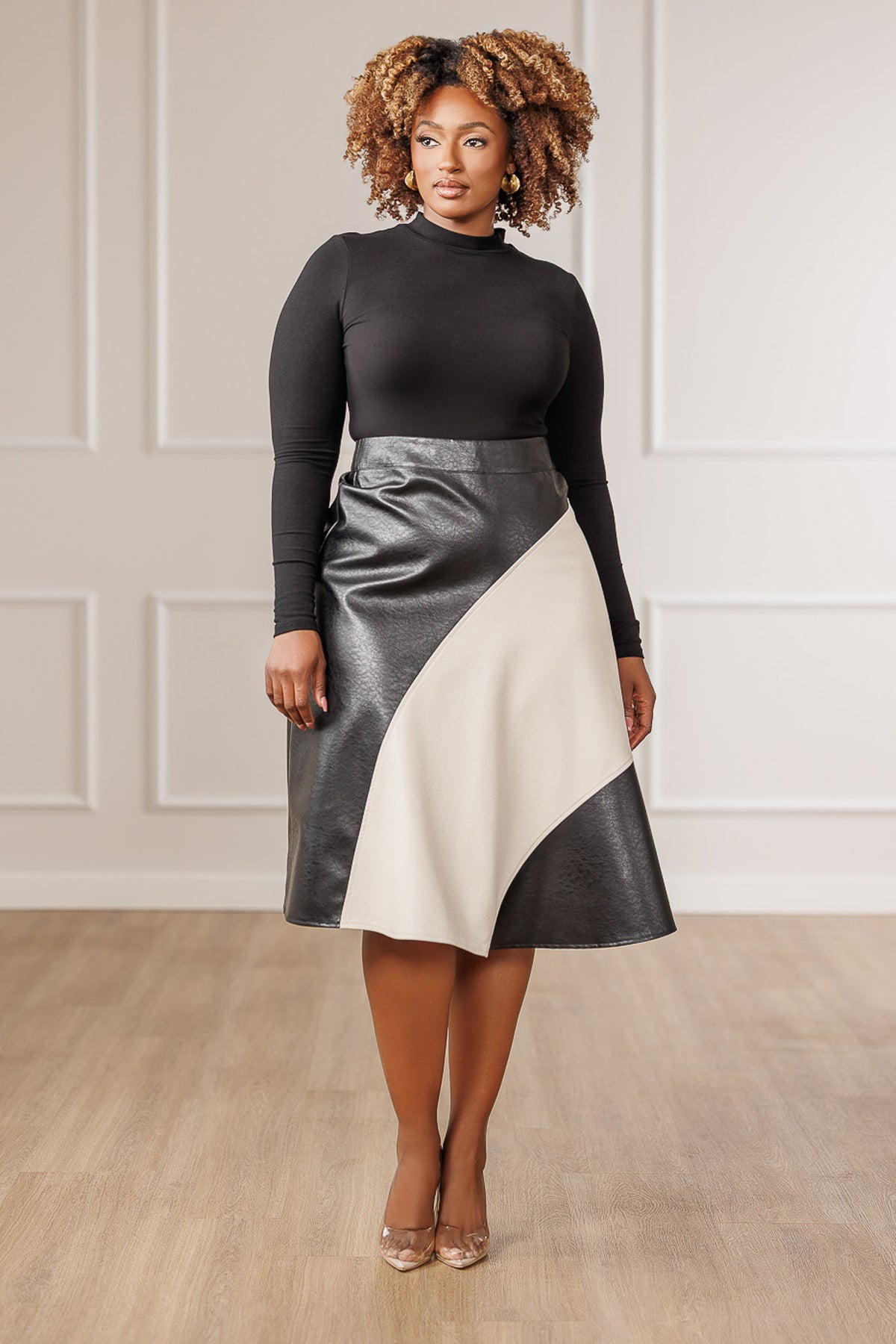 Brielle Colorblock Circle Skirt - Bone