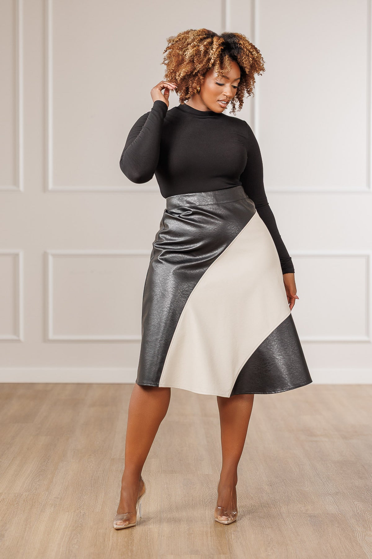 Brielle Colorblock Circle Skirt - Bone