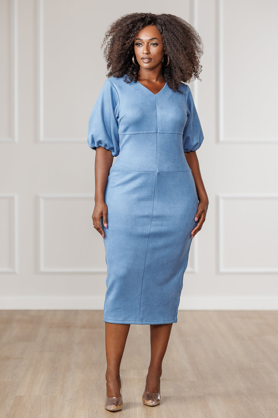 Final Sale Javanna Suede Midi Dress Blue Medium