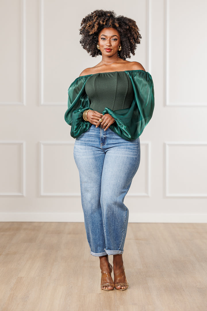 FINAL SALE - Madison Knit Rib Corset Top - Emerald – J