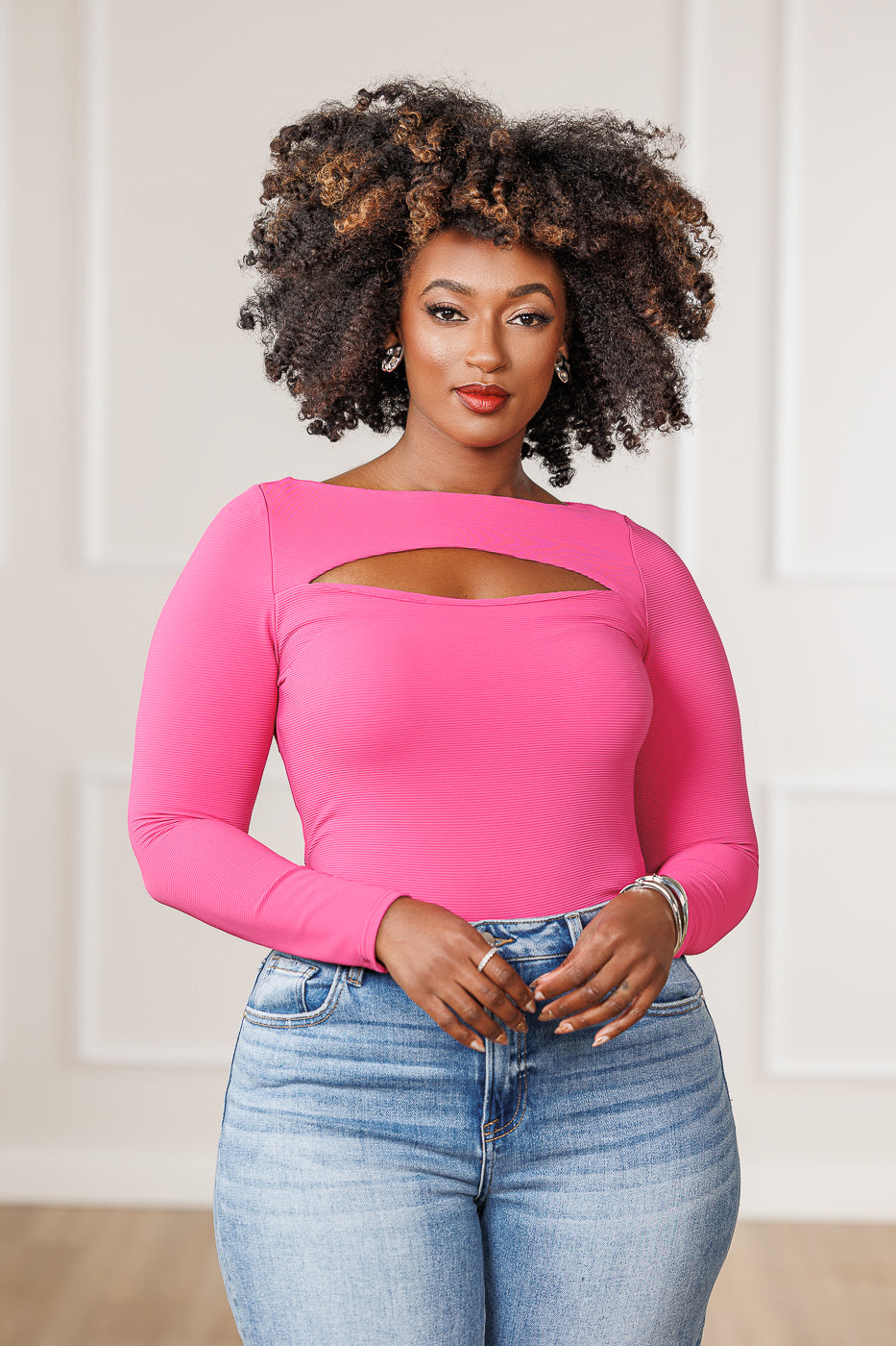 Larose Cut-Out Compressed Bodysuit - Pink