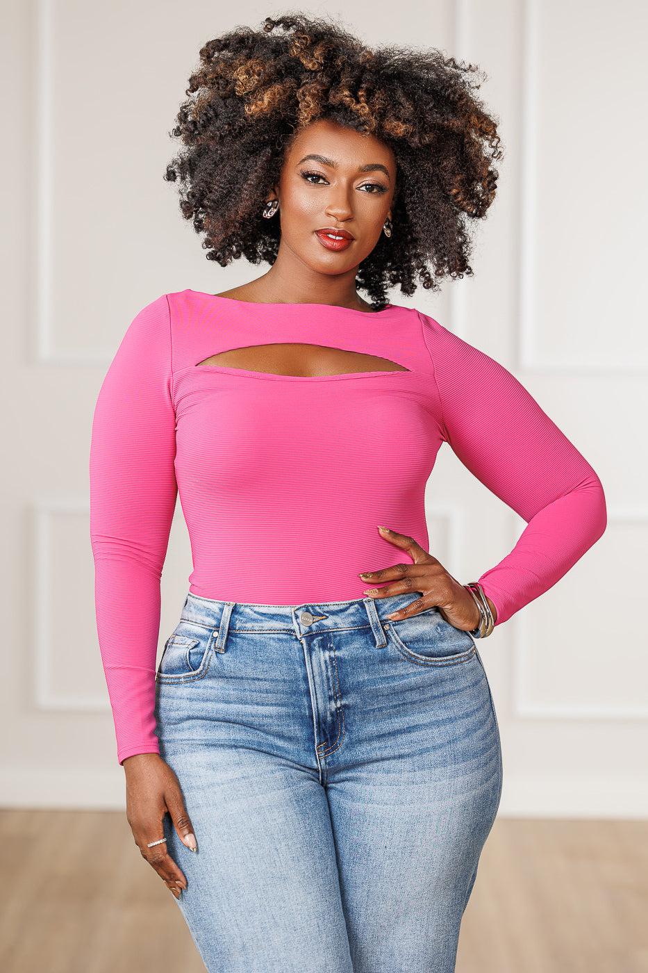 Larose Cut-Out Compressed Bodysuit - Pink
