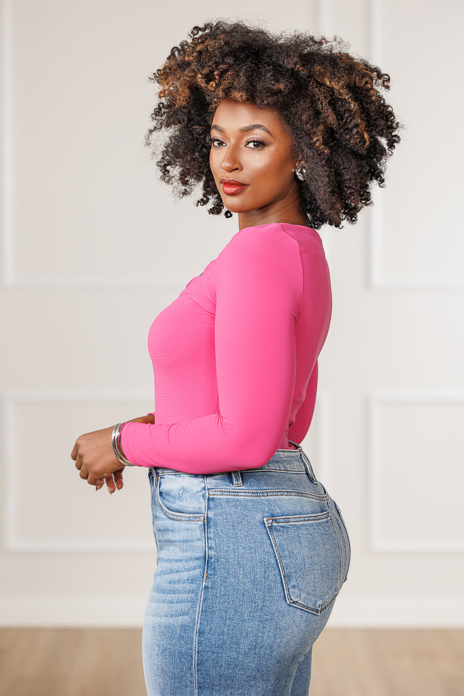 Larose Cut-Out Compressed Bodysuit - Pink