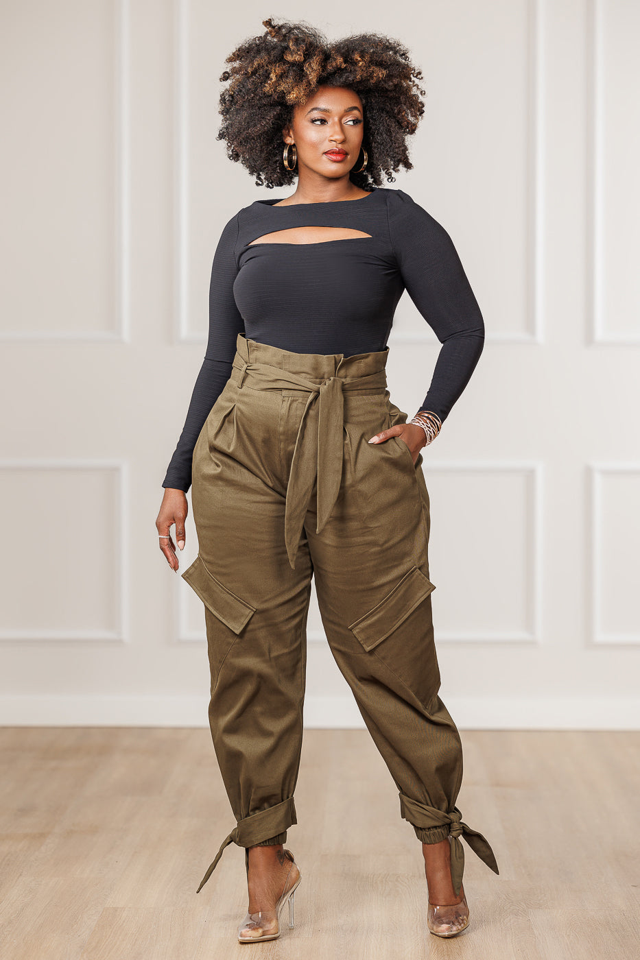 Larose Cut Out Compression Bodysuit - Black