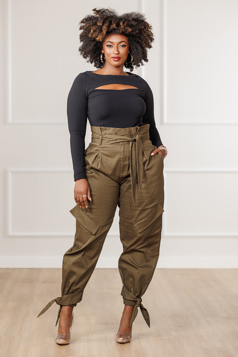 PAPERBAG WAIST パンツ Shanti Olive Paper Bag Waist Pants – J. Brooks Boutique