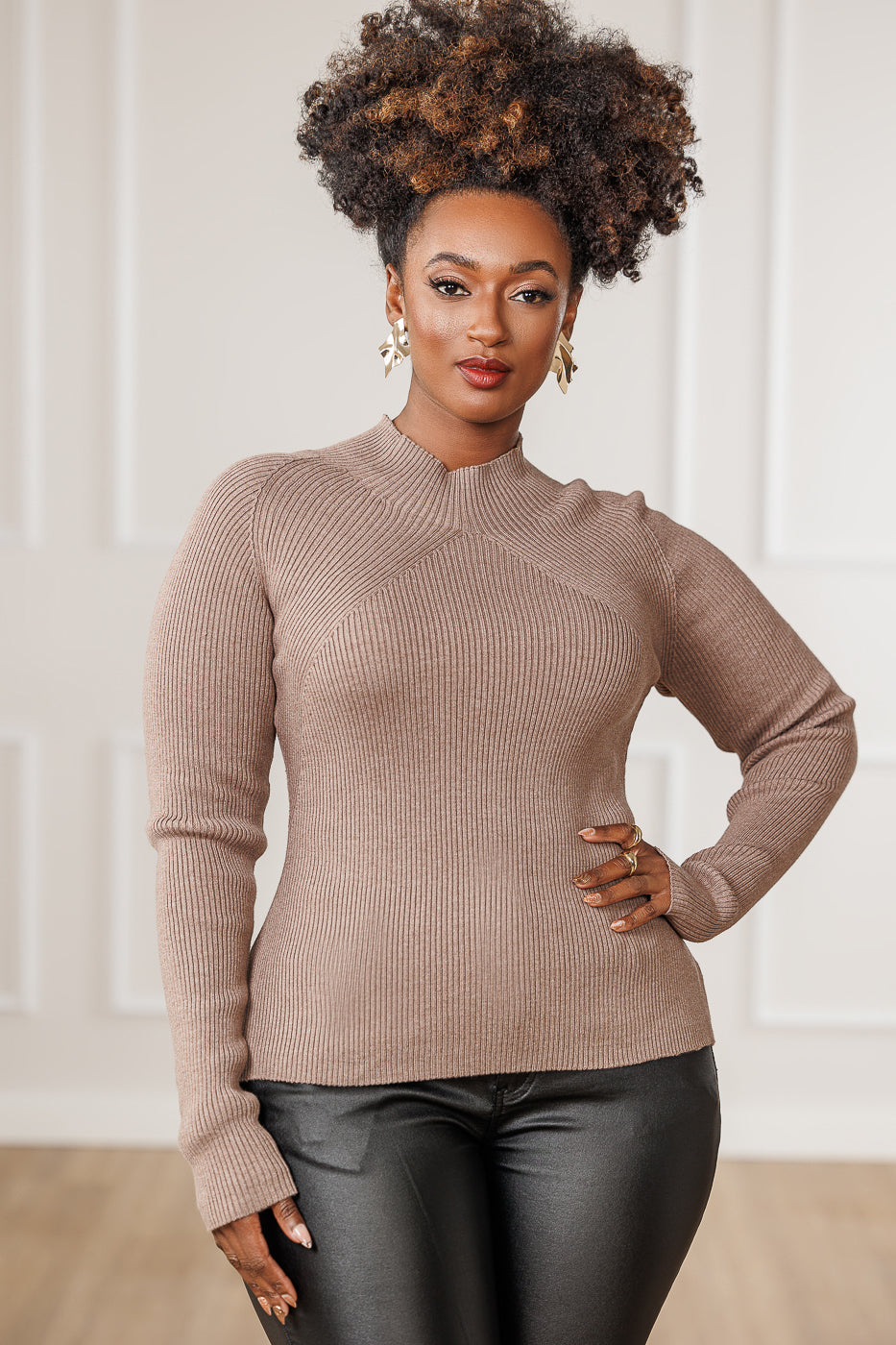 Shaya Mock Neck Sweater - Taupe