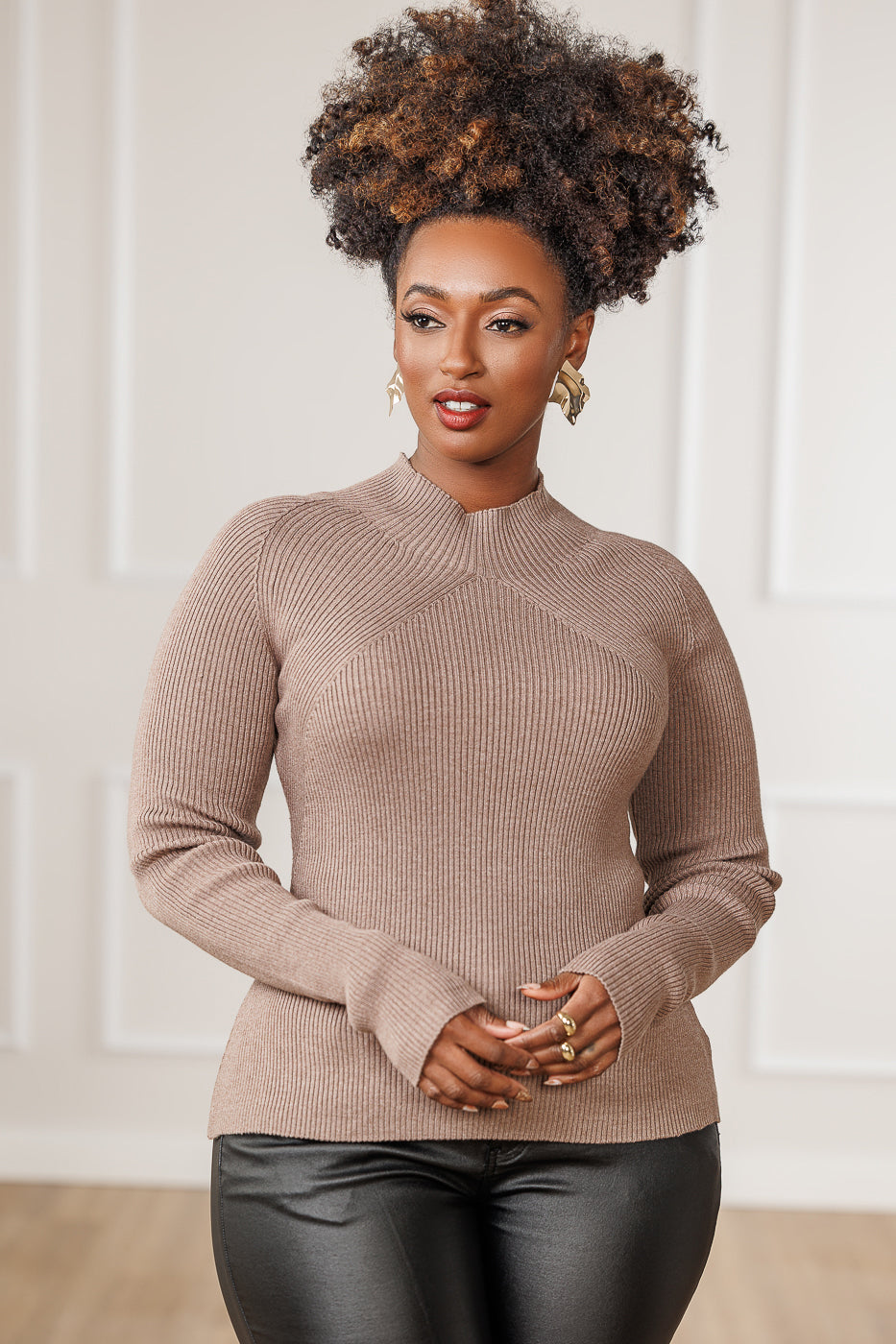 Shaya Mock Neck Sweater - Taupe