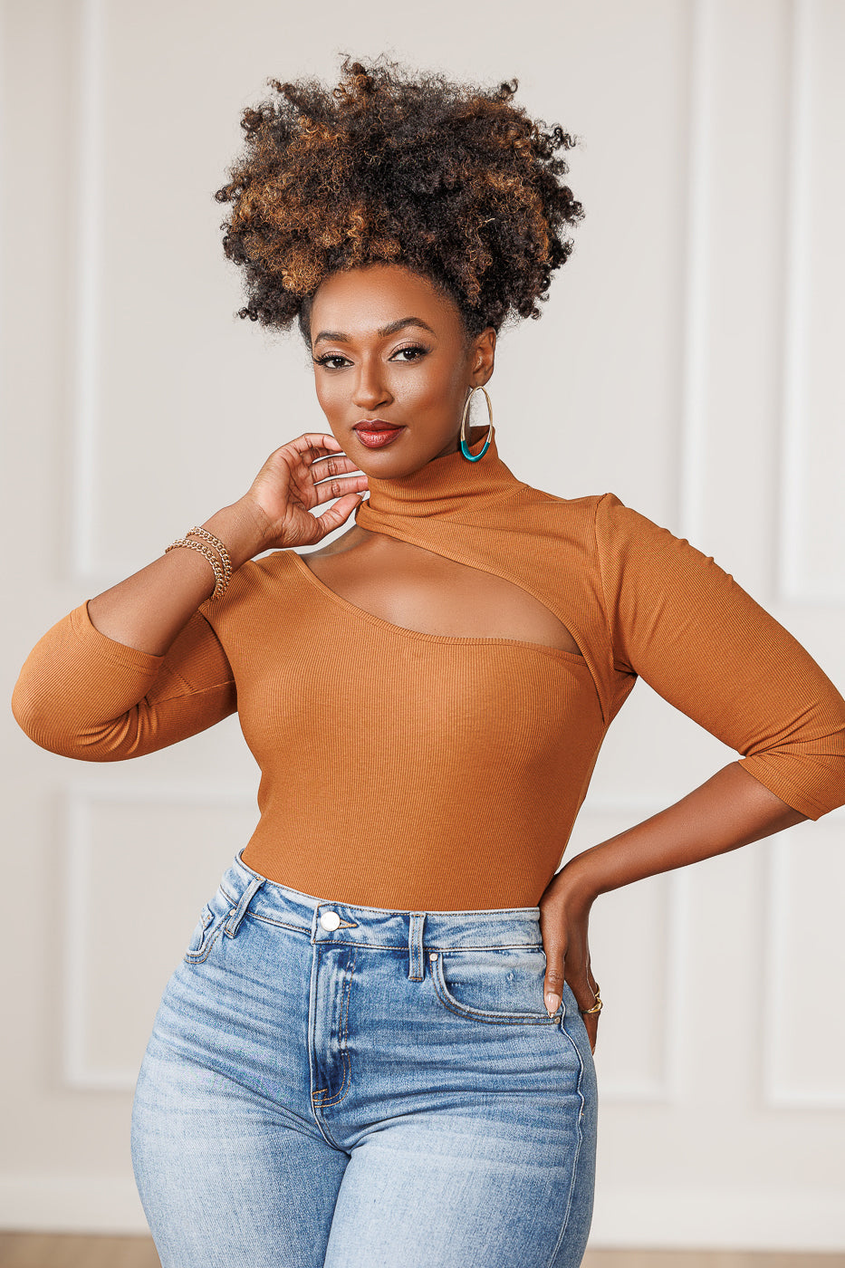 Tamika Cut-Out Bodysuit - Cognac
