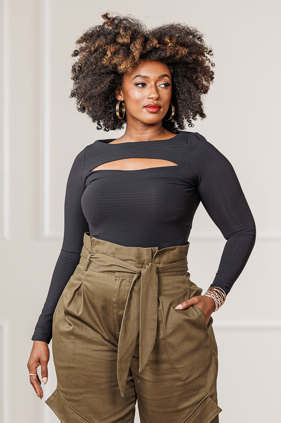 Larose Cut Out Compression Bodysuit - Black