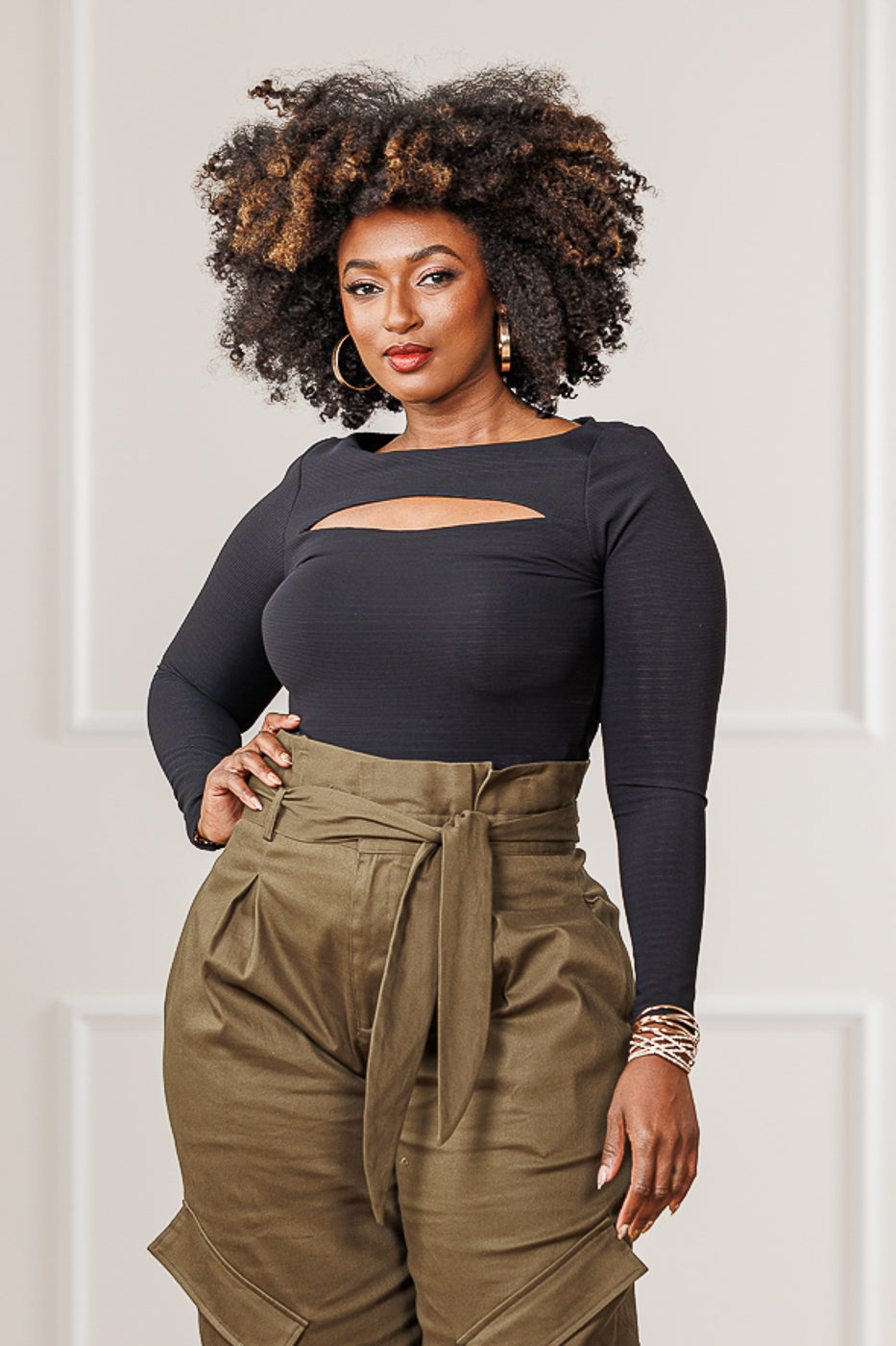 Larose Cut Out Compression Bodysuit - Black