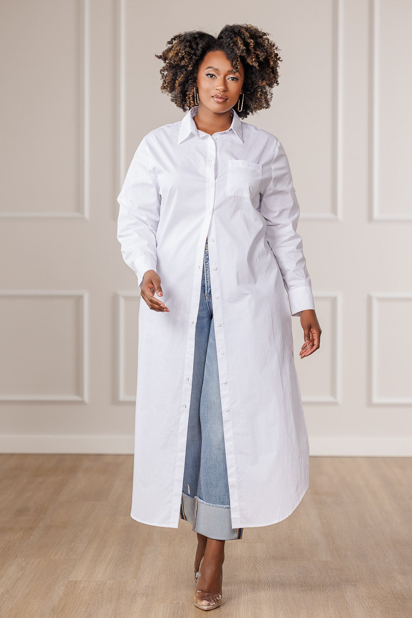 Carla Button Down Maxi Shirt - White