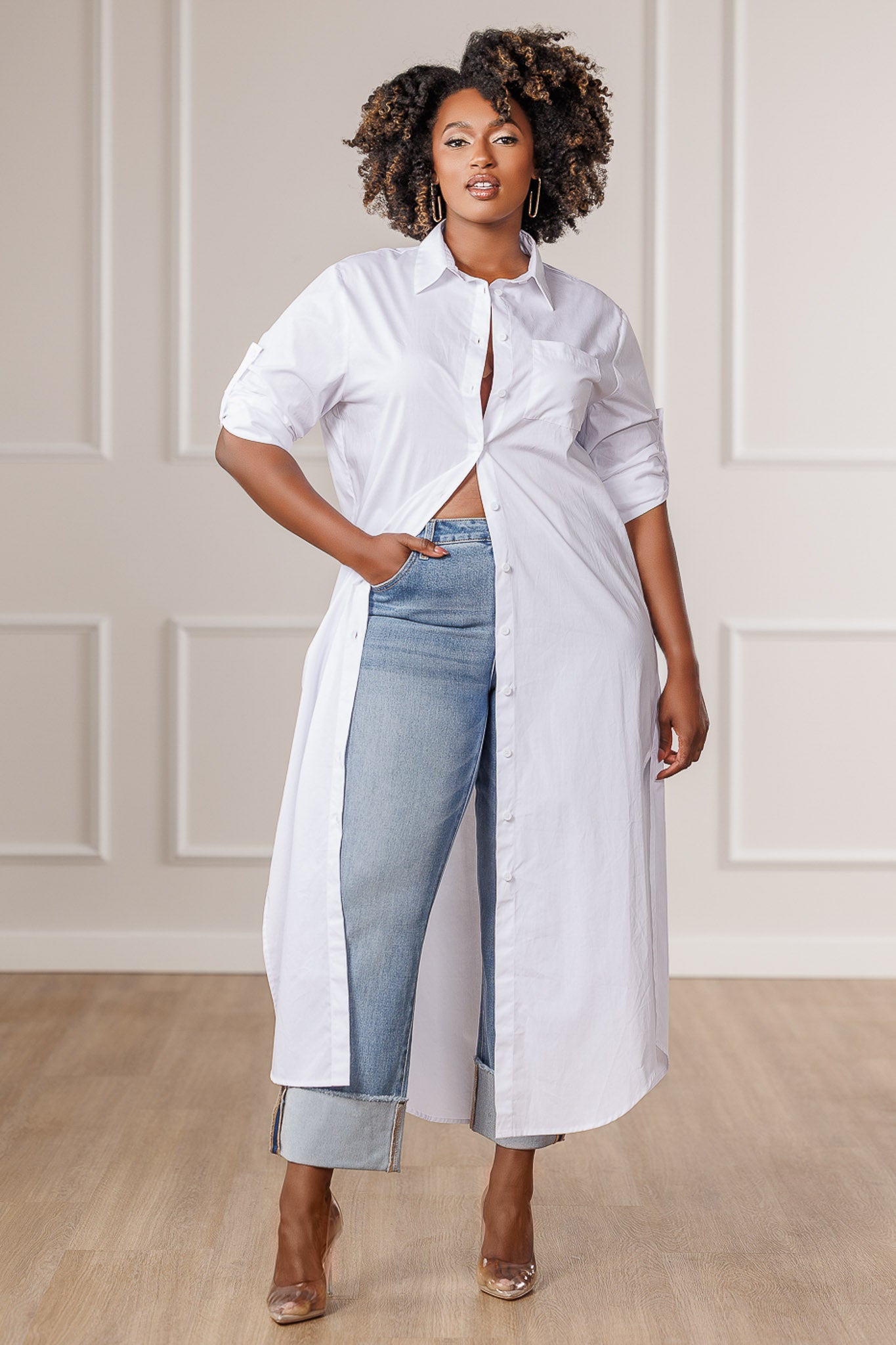 Carla Button Down Maxi Shirt - White