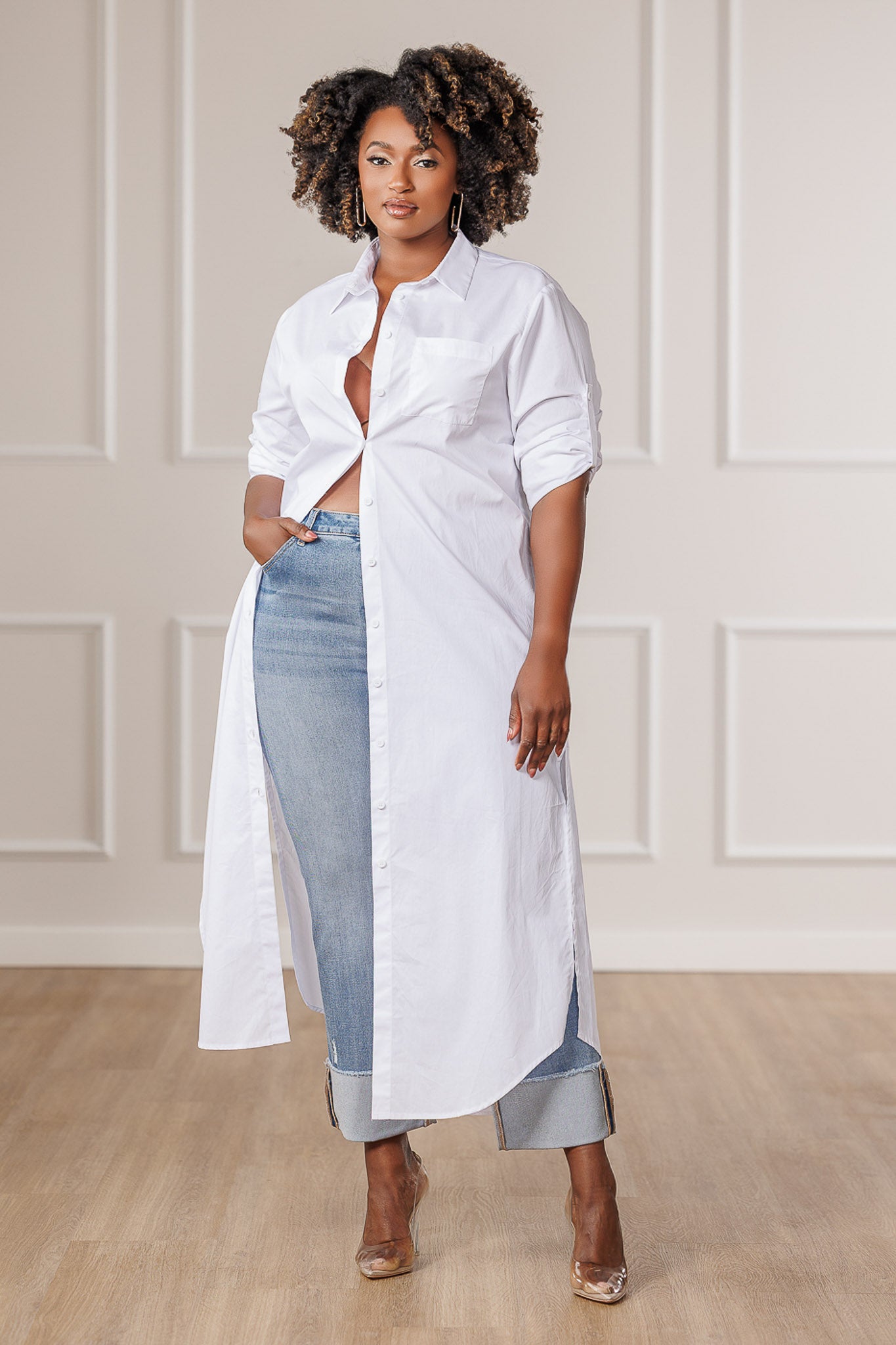 Carla Button Down Maxi Shirt - White