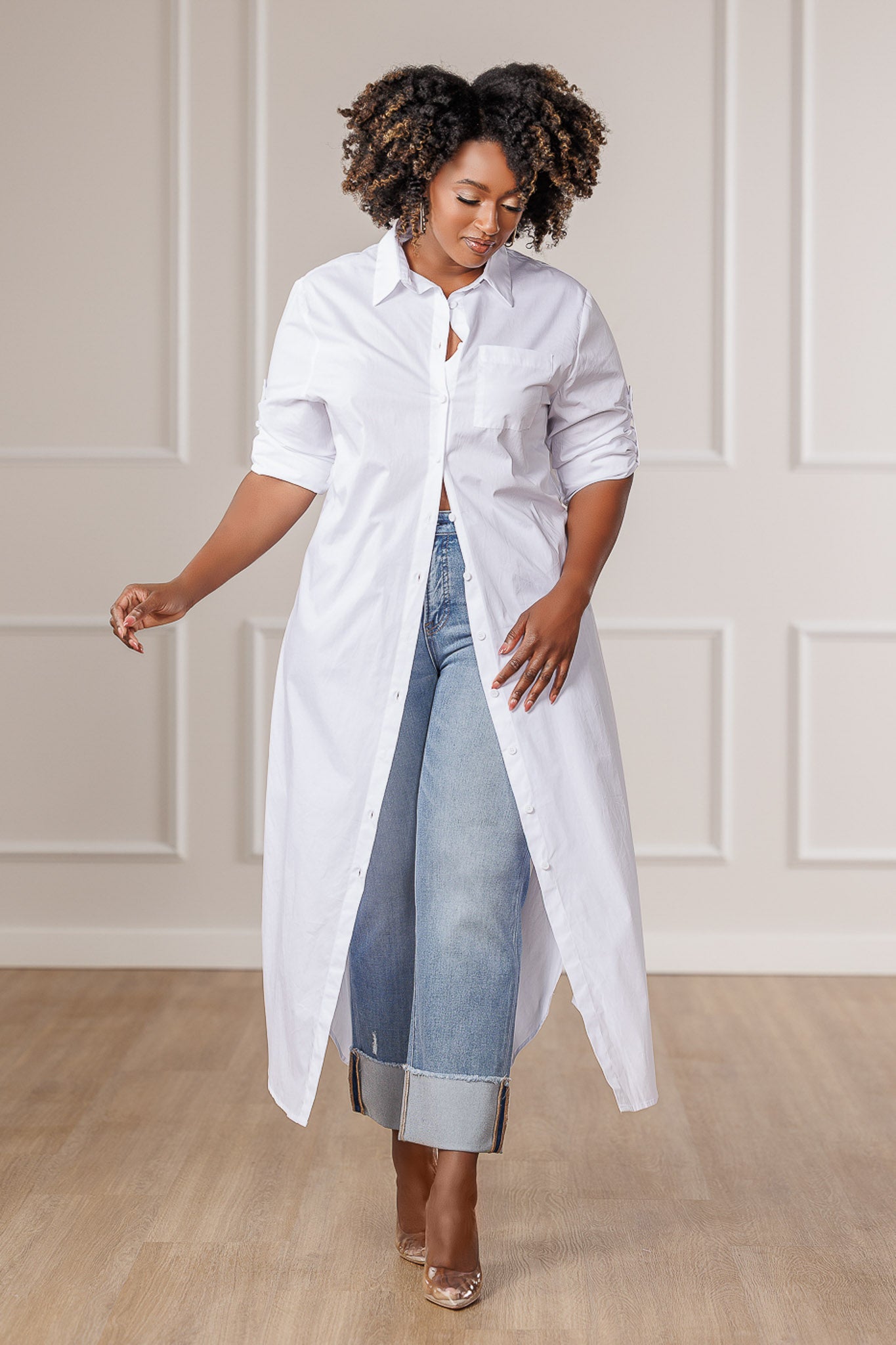 Carla Button Down Maxi Shirt - White