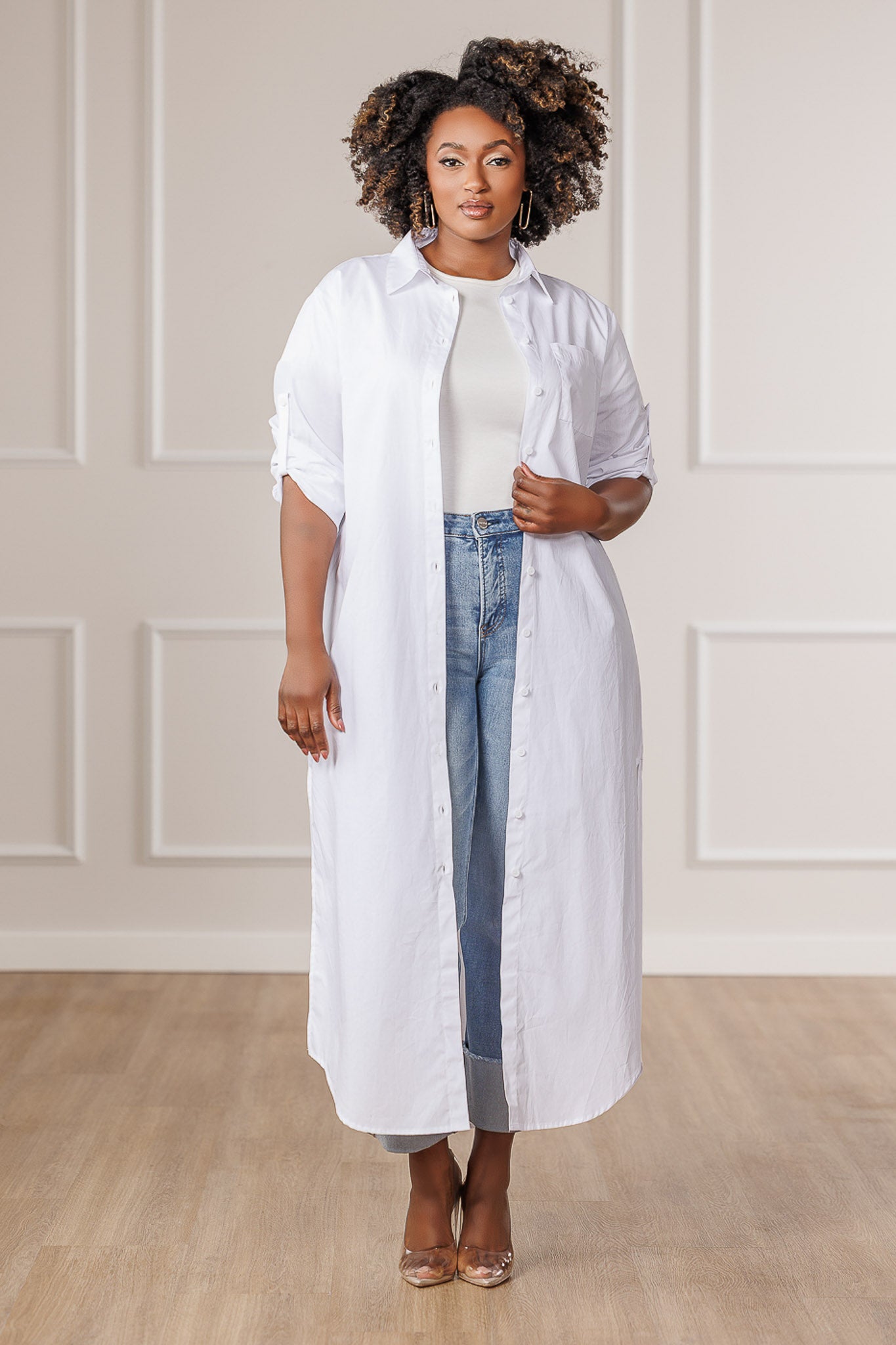Carla Button Down Maxi Shirt - White