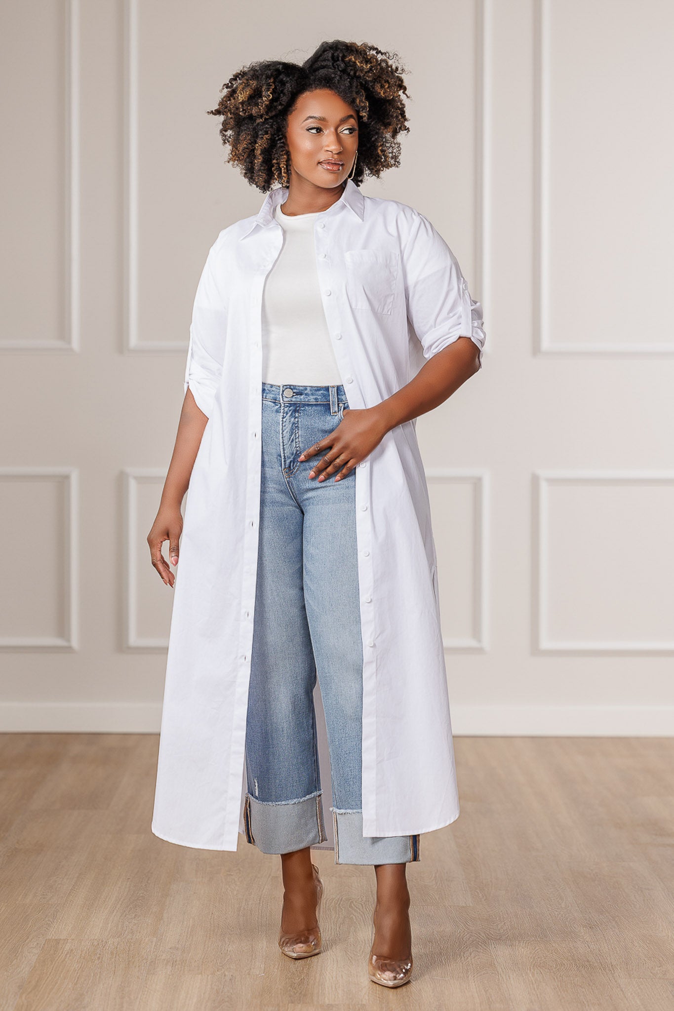 Carla Button Down Maxi Shirt - White