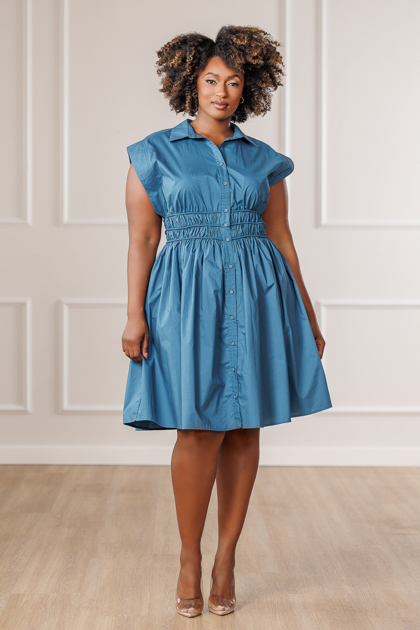 Rema Smocked Midi Dress - Blue