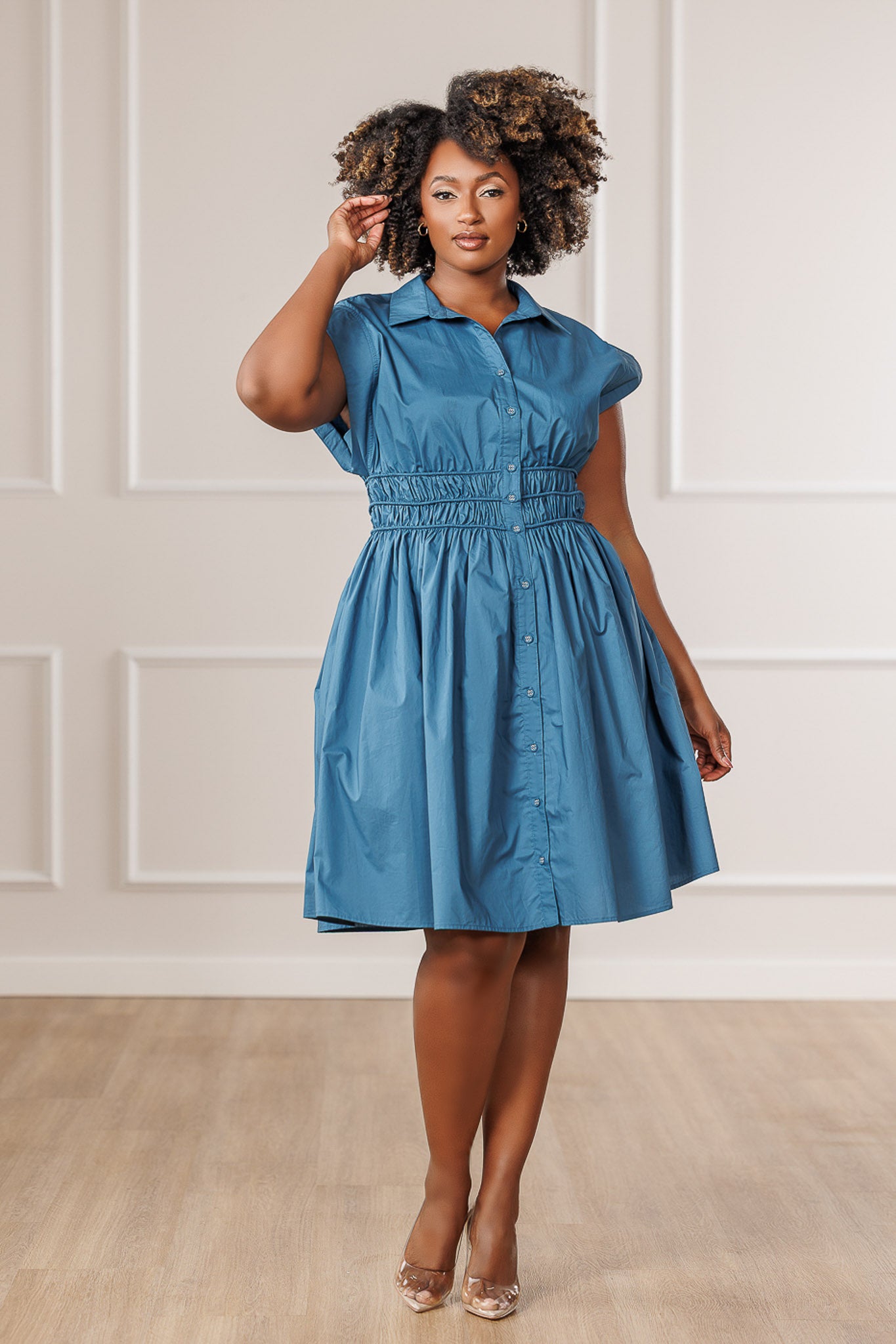 Rema Smocked Midi Dress - Blue