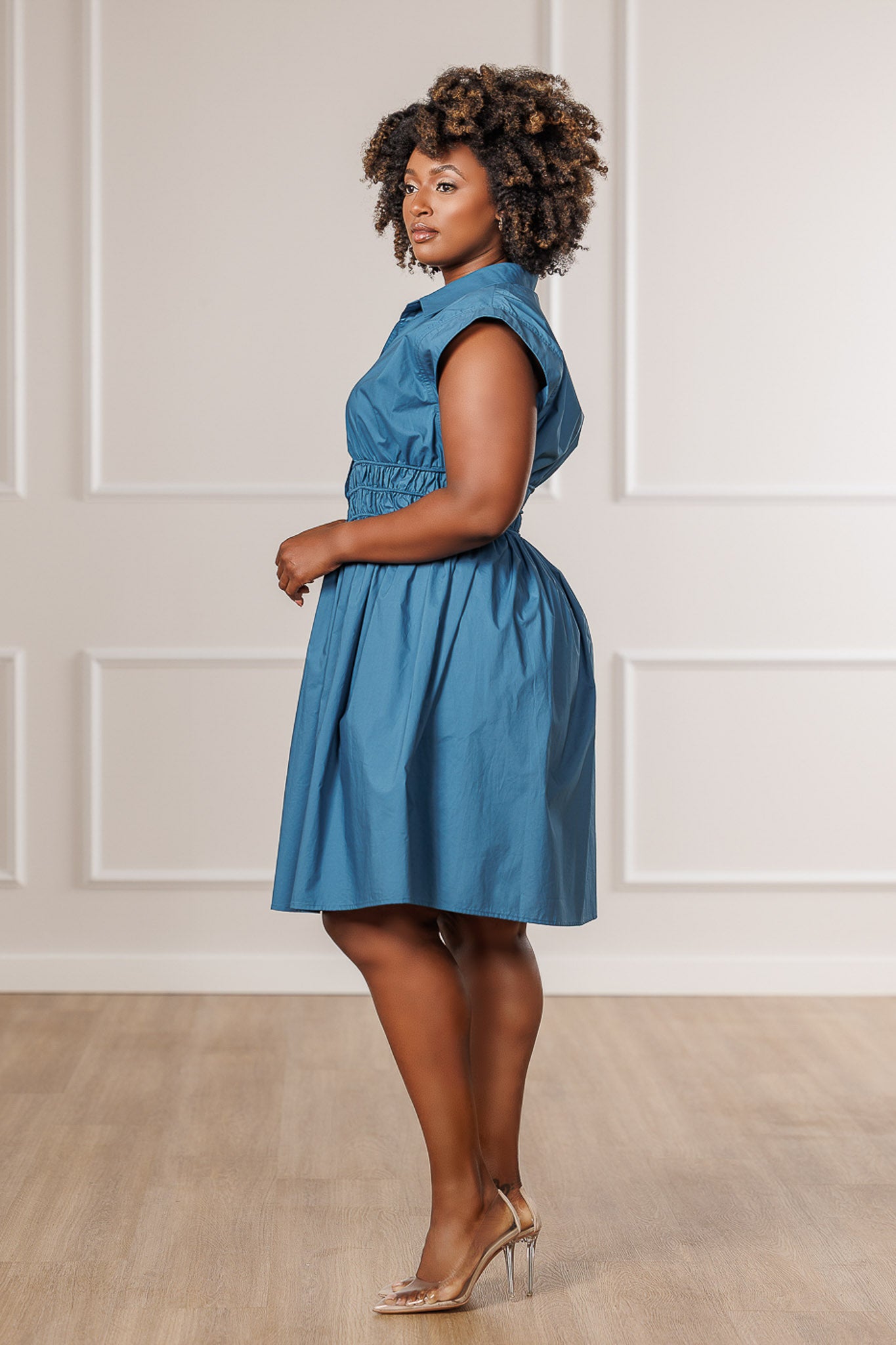 Rema Smocked Midi Dress - Blue