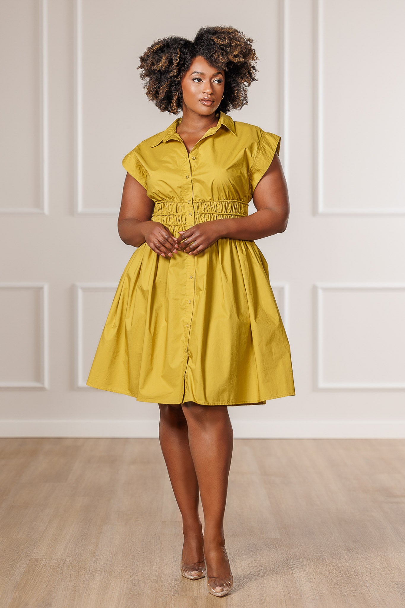 Rema Smocked Midi Dress - Citrine