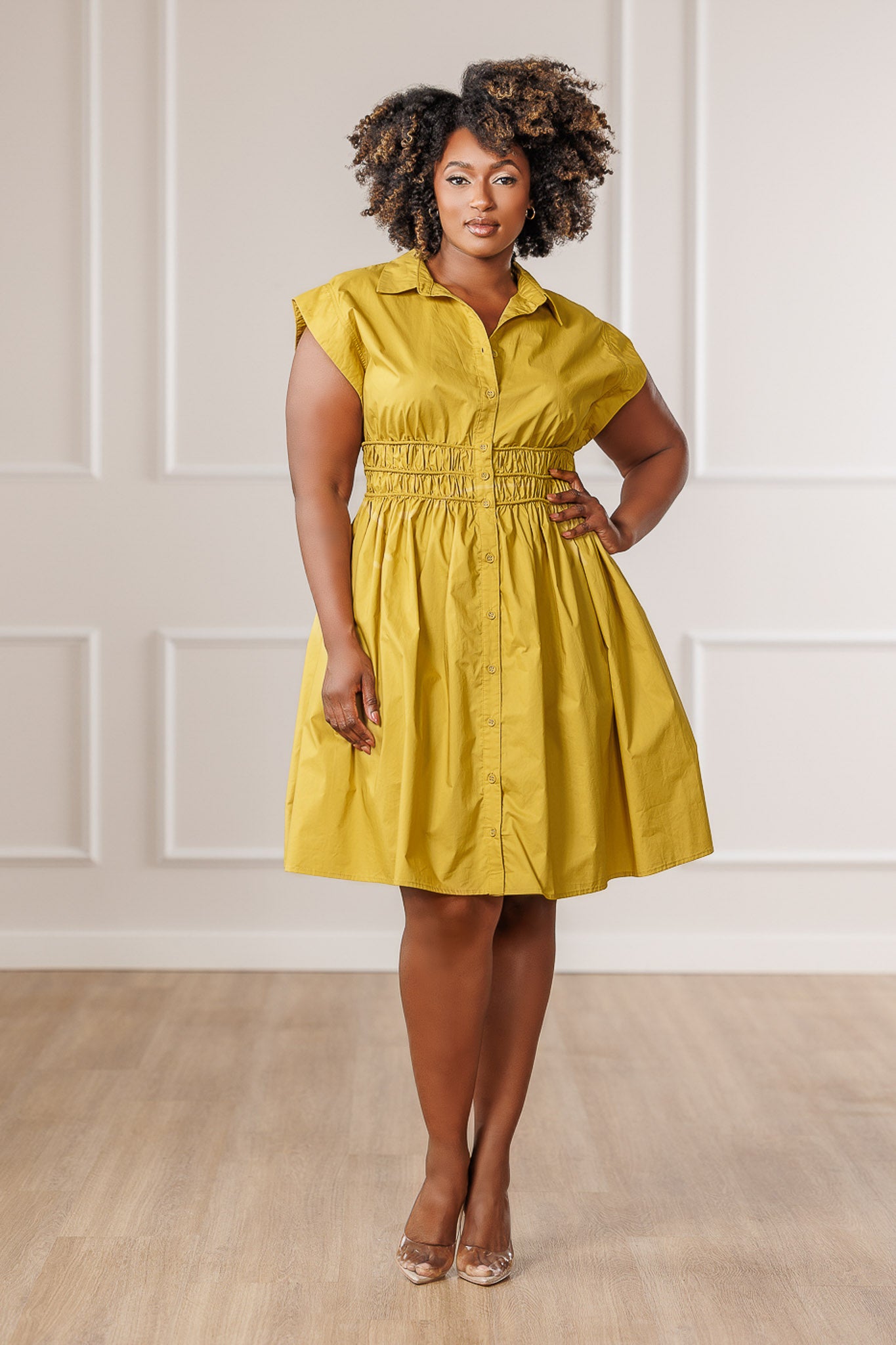 Rema Smocked Midi Dress - Citrine
