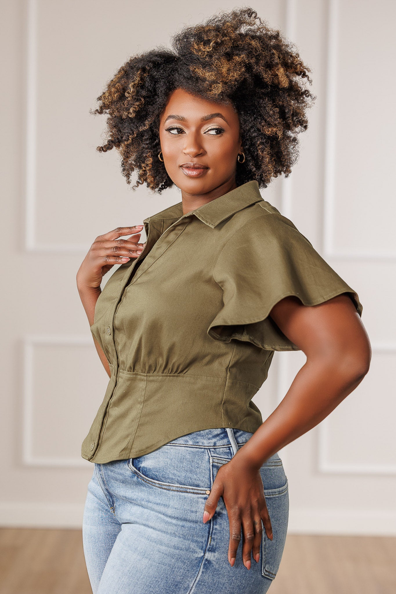 Demi Open Front Corset Top - Olive
