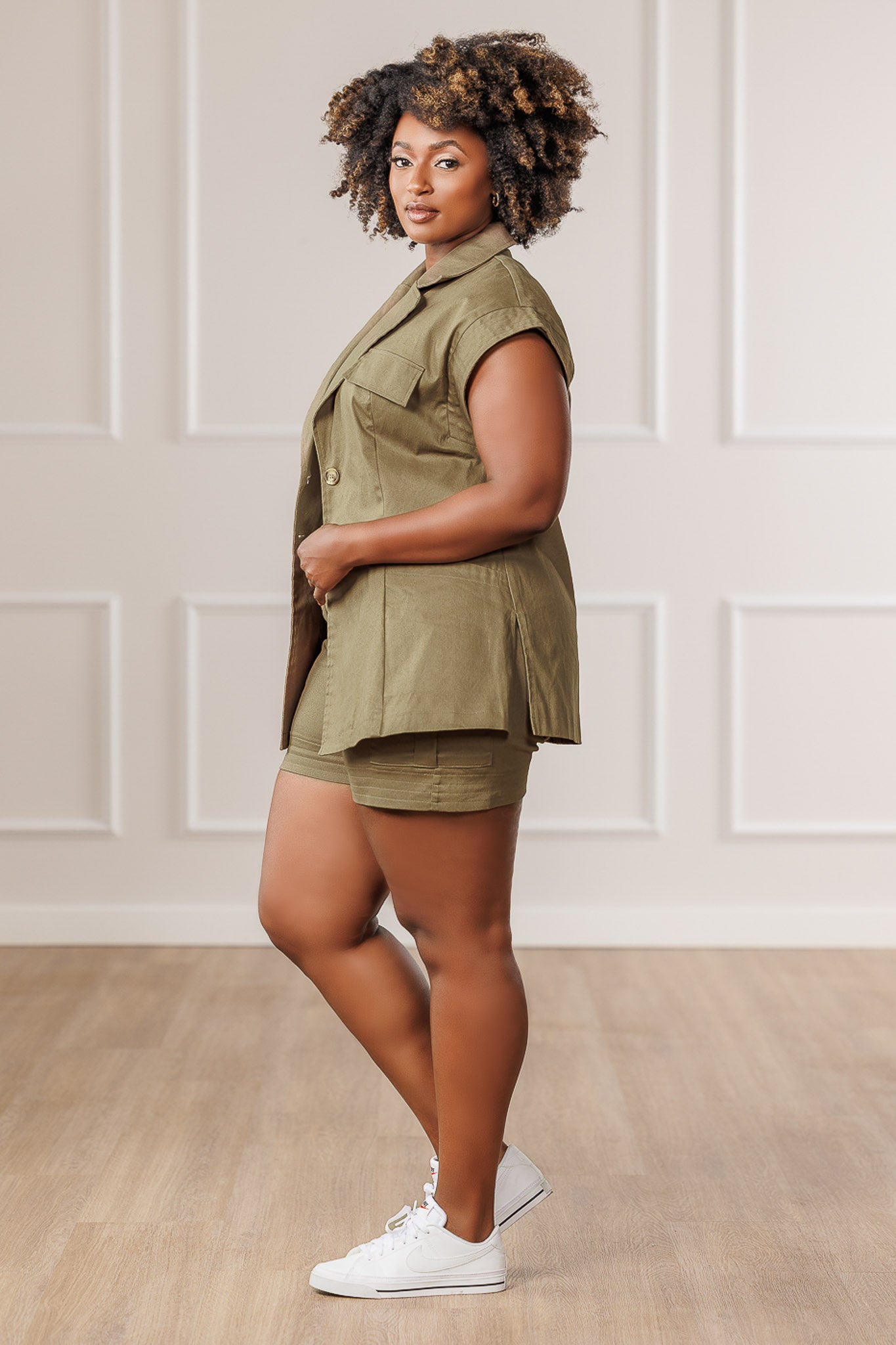 Kristen Cap Sleeve Belted Vest - Olive