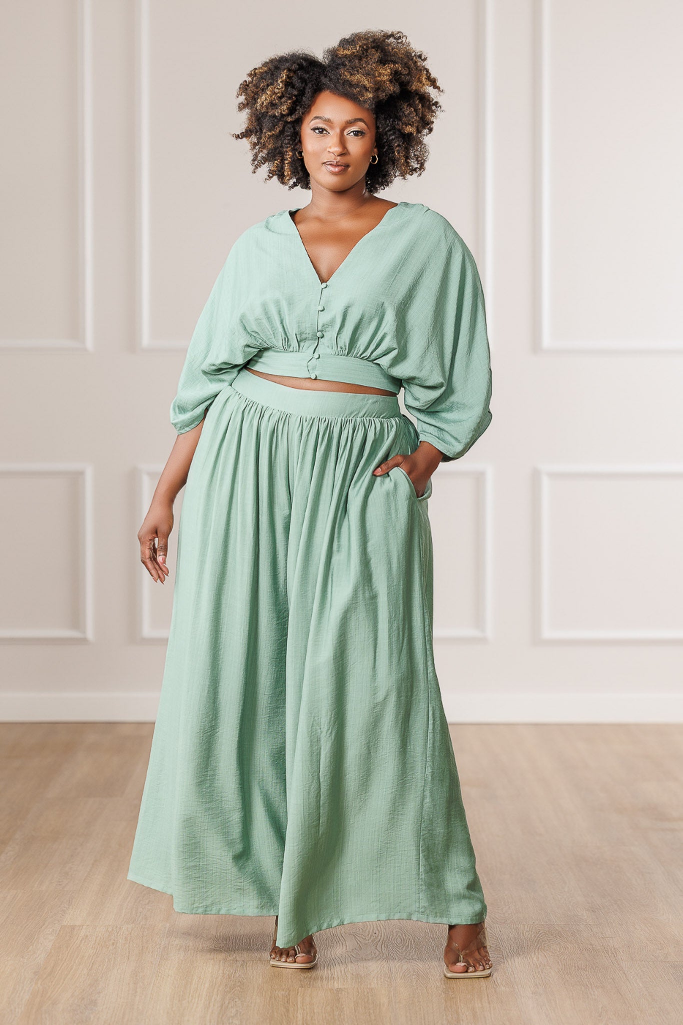 Naveah Wide Leg Pants - Sage