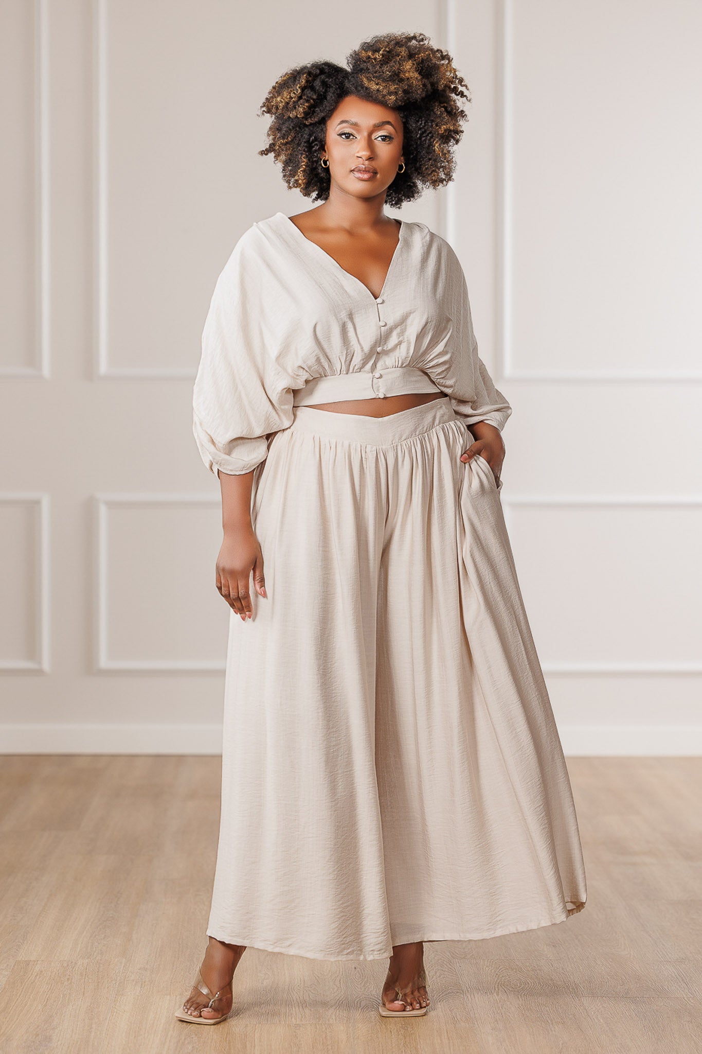 Naveah Wide Leg Pants - Bone