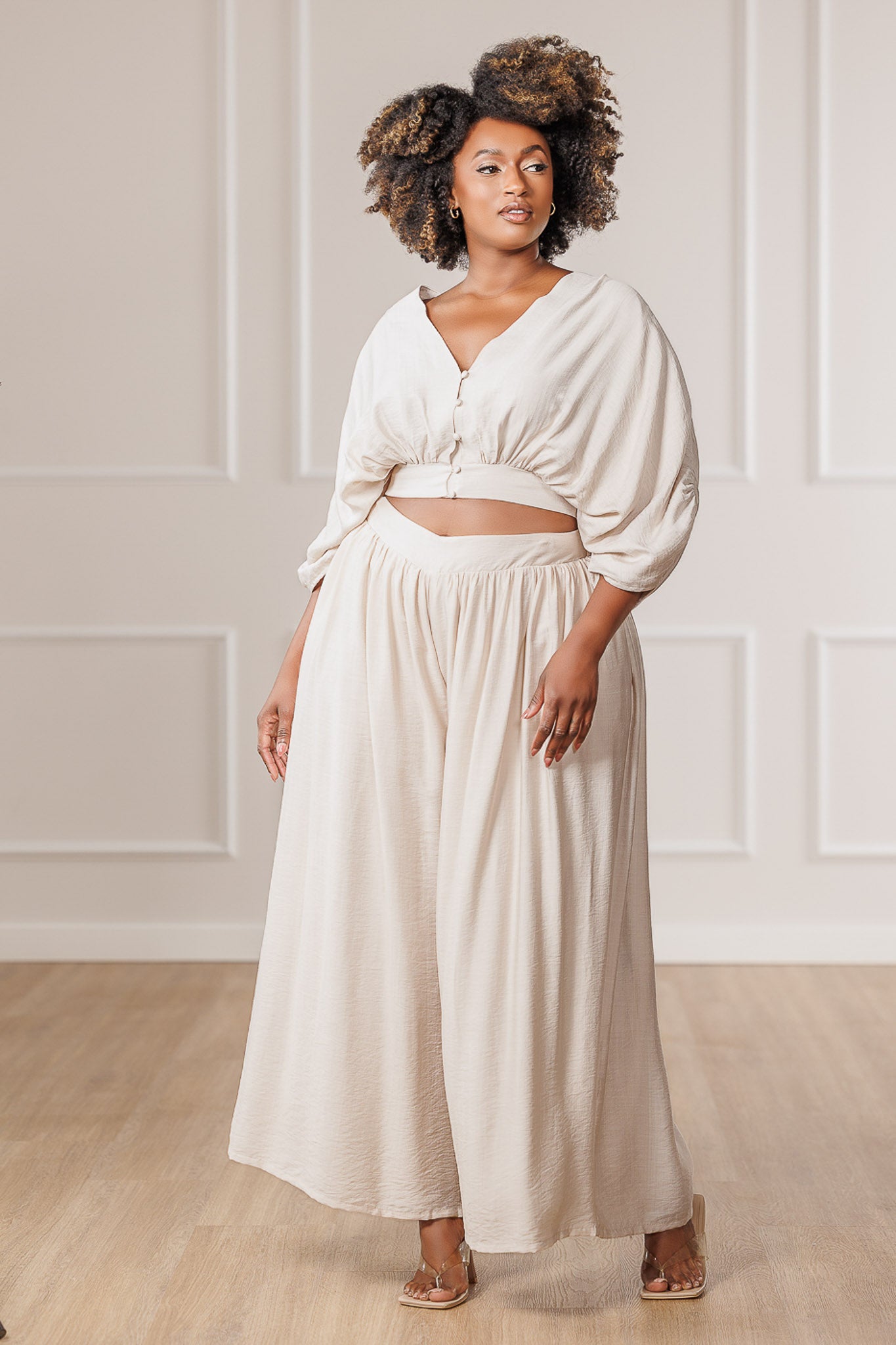 Naveah Wide Leg Pants - Bone