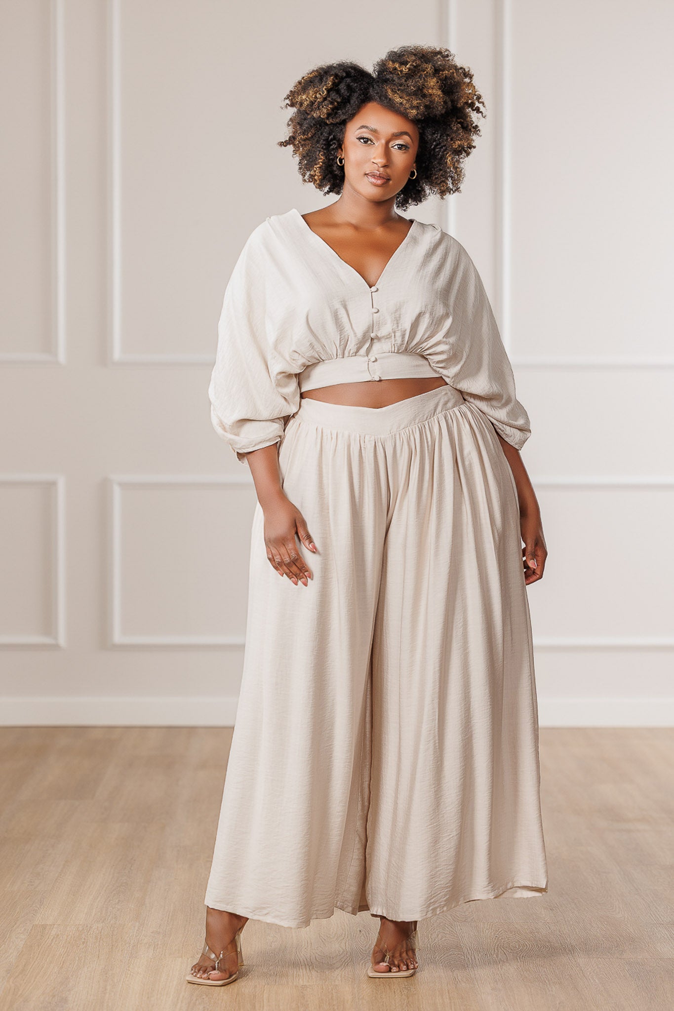 Naveah Wide Leg Pants - Bone
