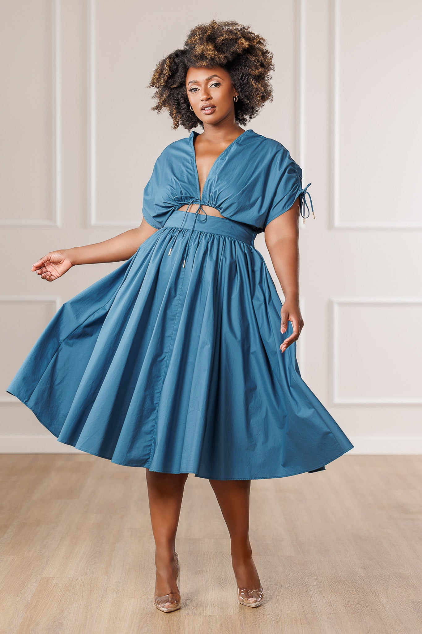 Naomi Ruched Cut Out Dress - Blue