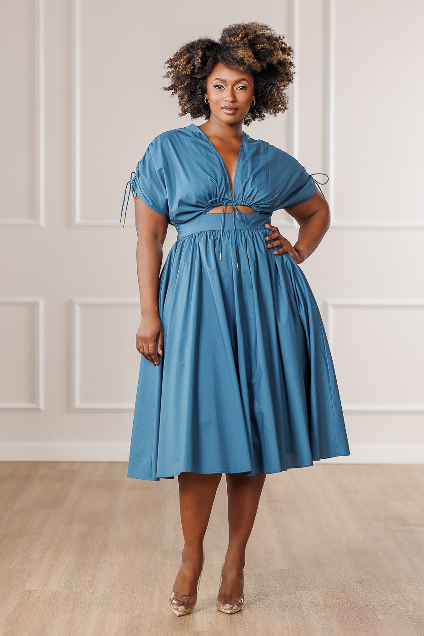 Naomi Ruched Cut Out Dress - Blue