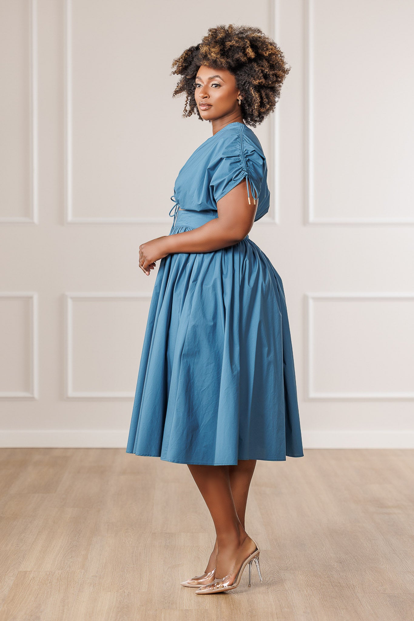 Naomi Ruched Cut Out Dress - Blue