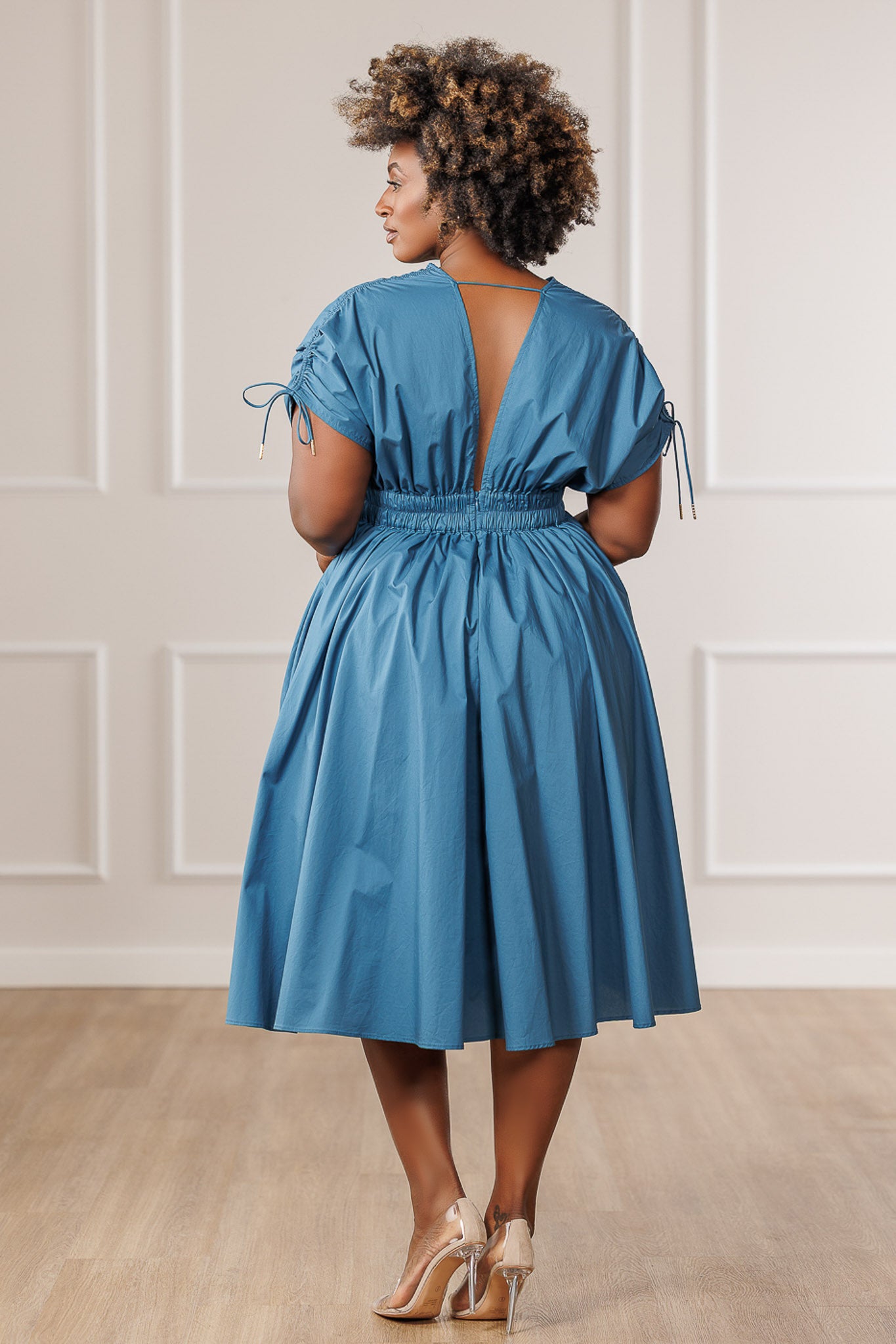 Naomi Ruched Cut Out Dress - Blue