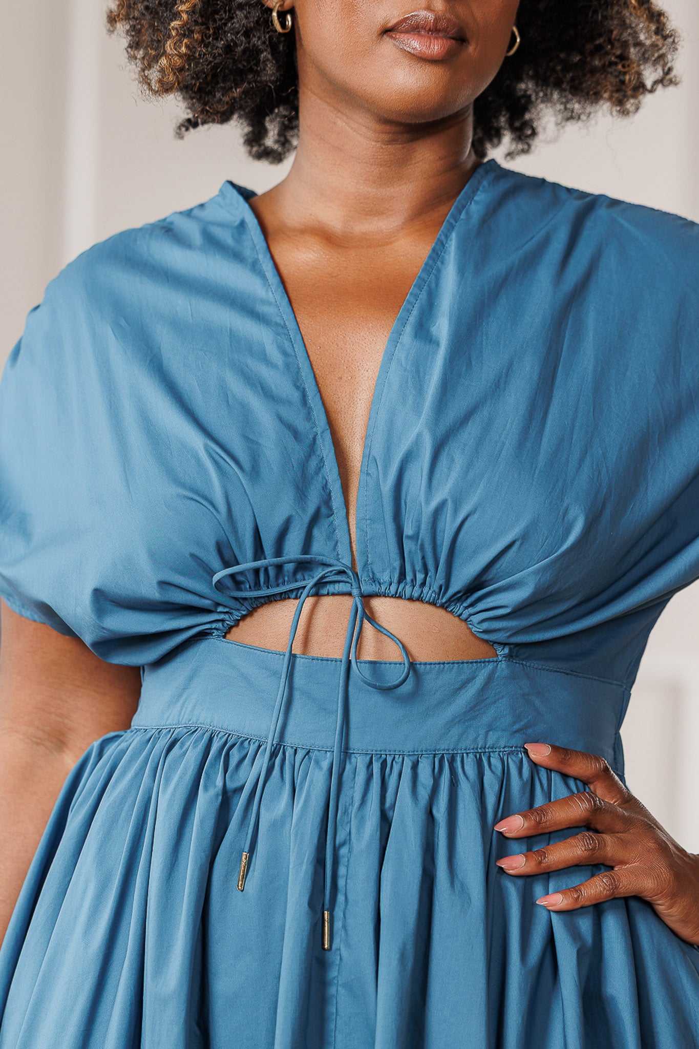 Naomi Ruched Cut Out Dress - Blue