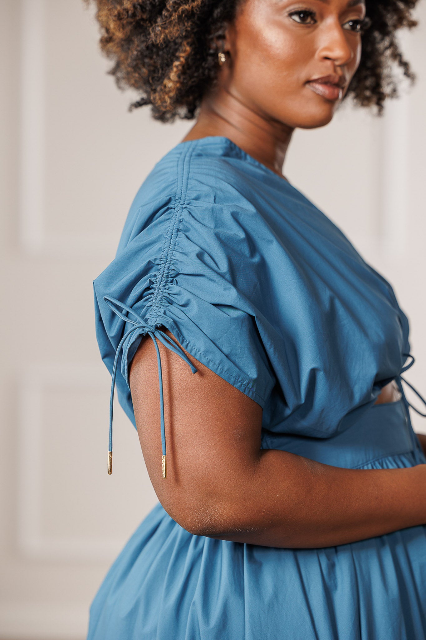 Naomi Ruched Cut Out Dress - Blue