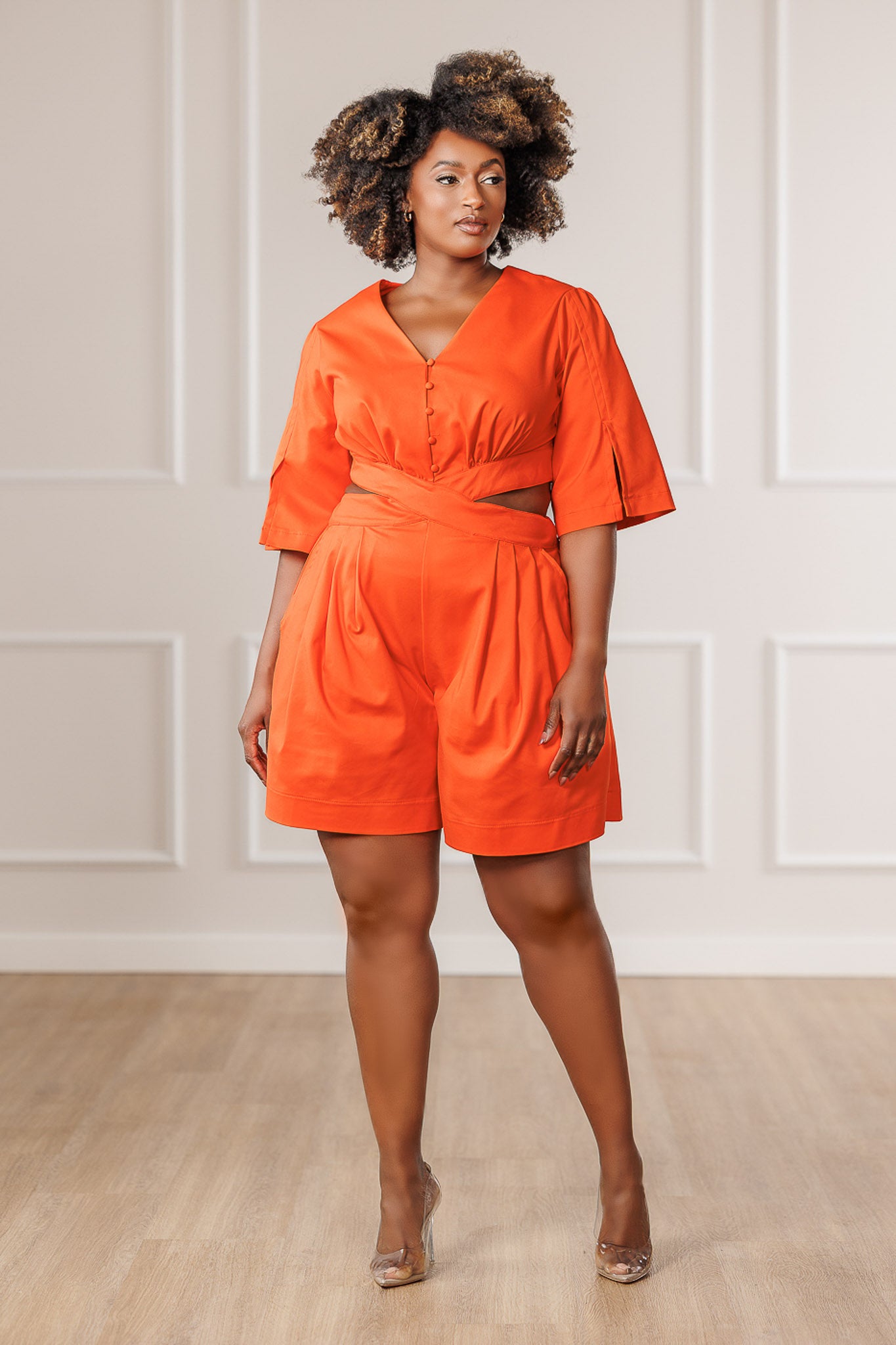 Larina Open Back Romper - Orange