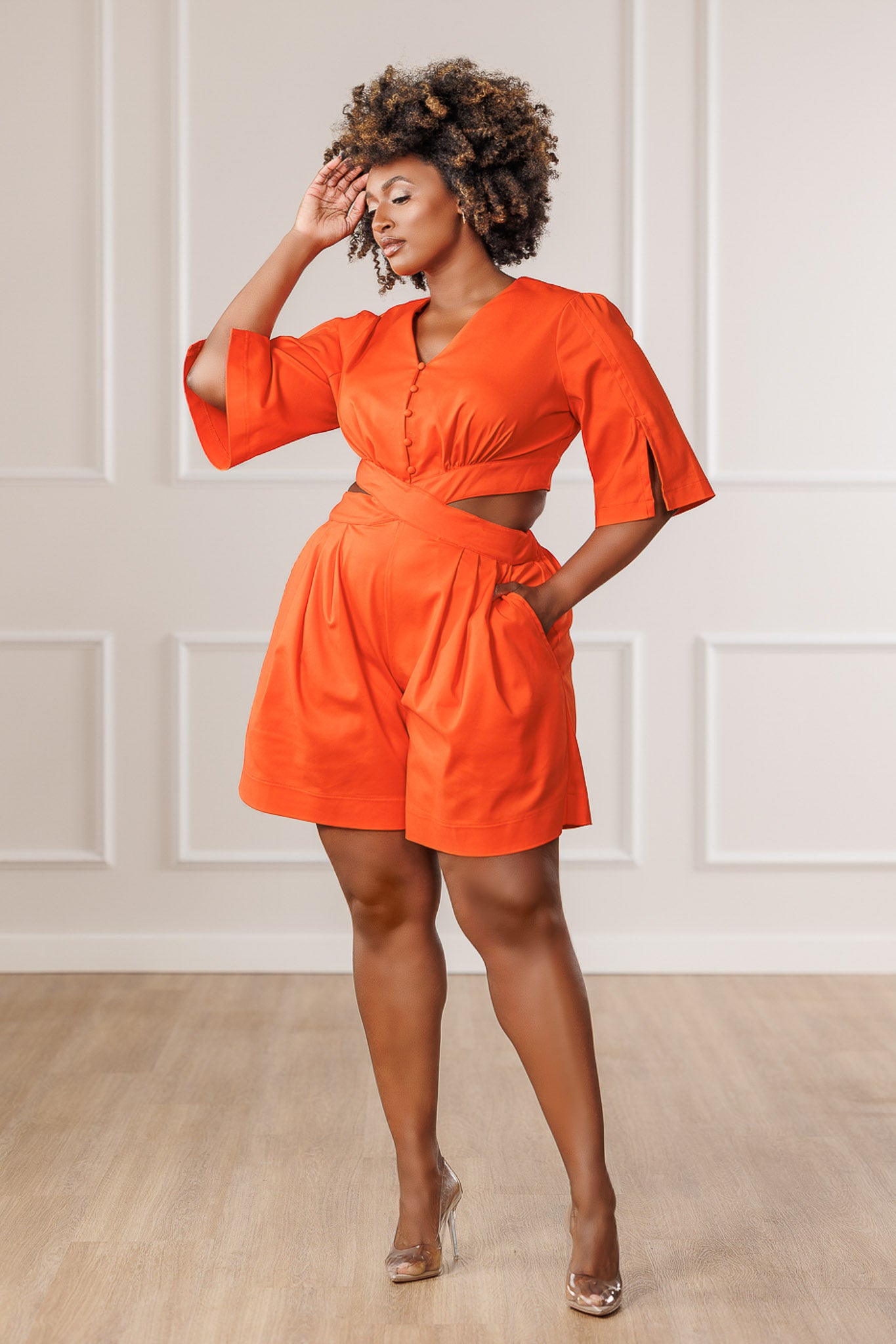 Larina Open Back Romper - Orange