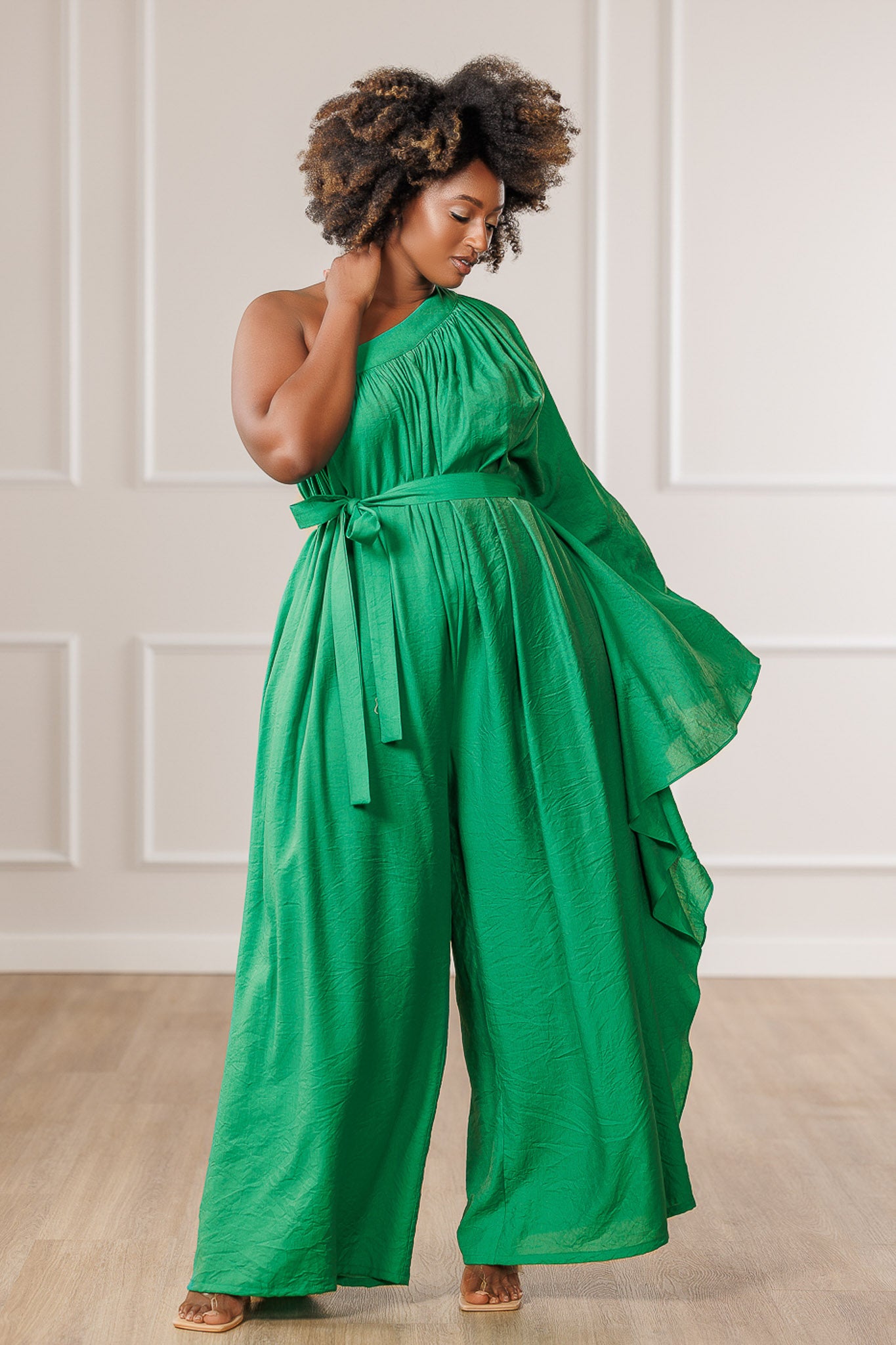 Indie One Shoulder Jumpsuit - Green