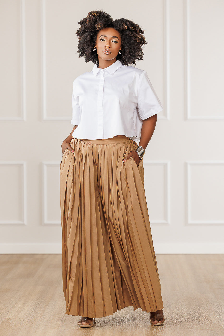 Justina Cropped Collared Top - White