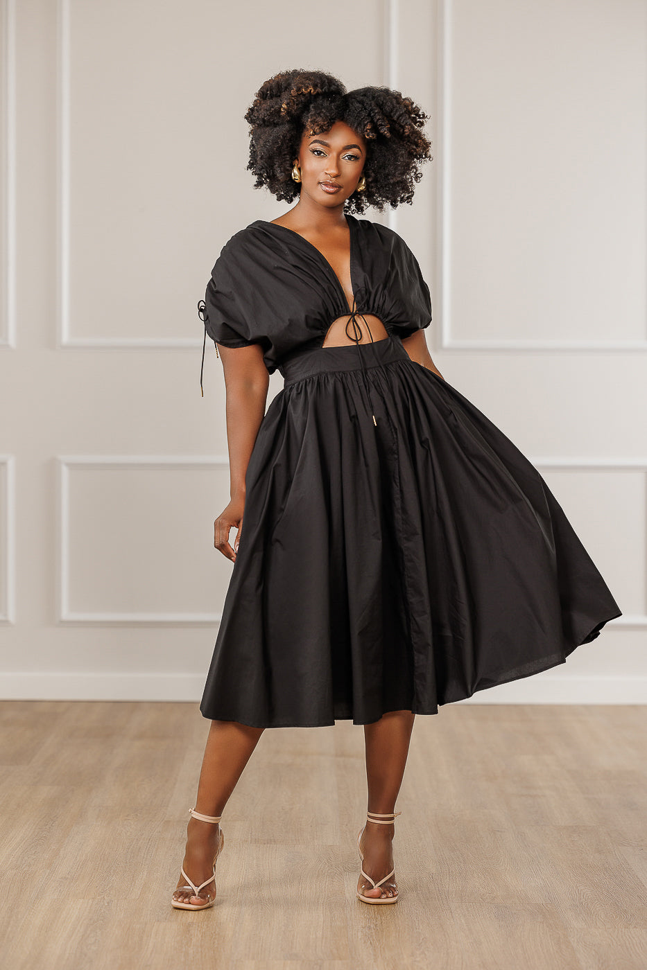 FINAL SALE - Naomi Ruched Cut Out Dress - Black